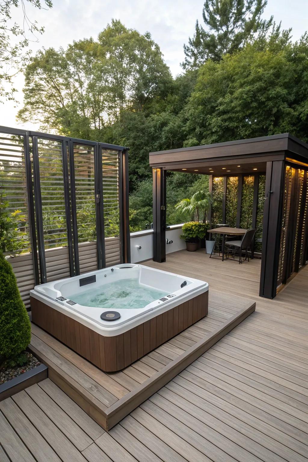 Add luxury to your deck with a built-in hot tub.