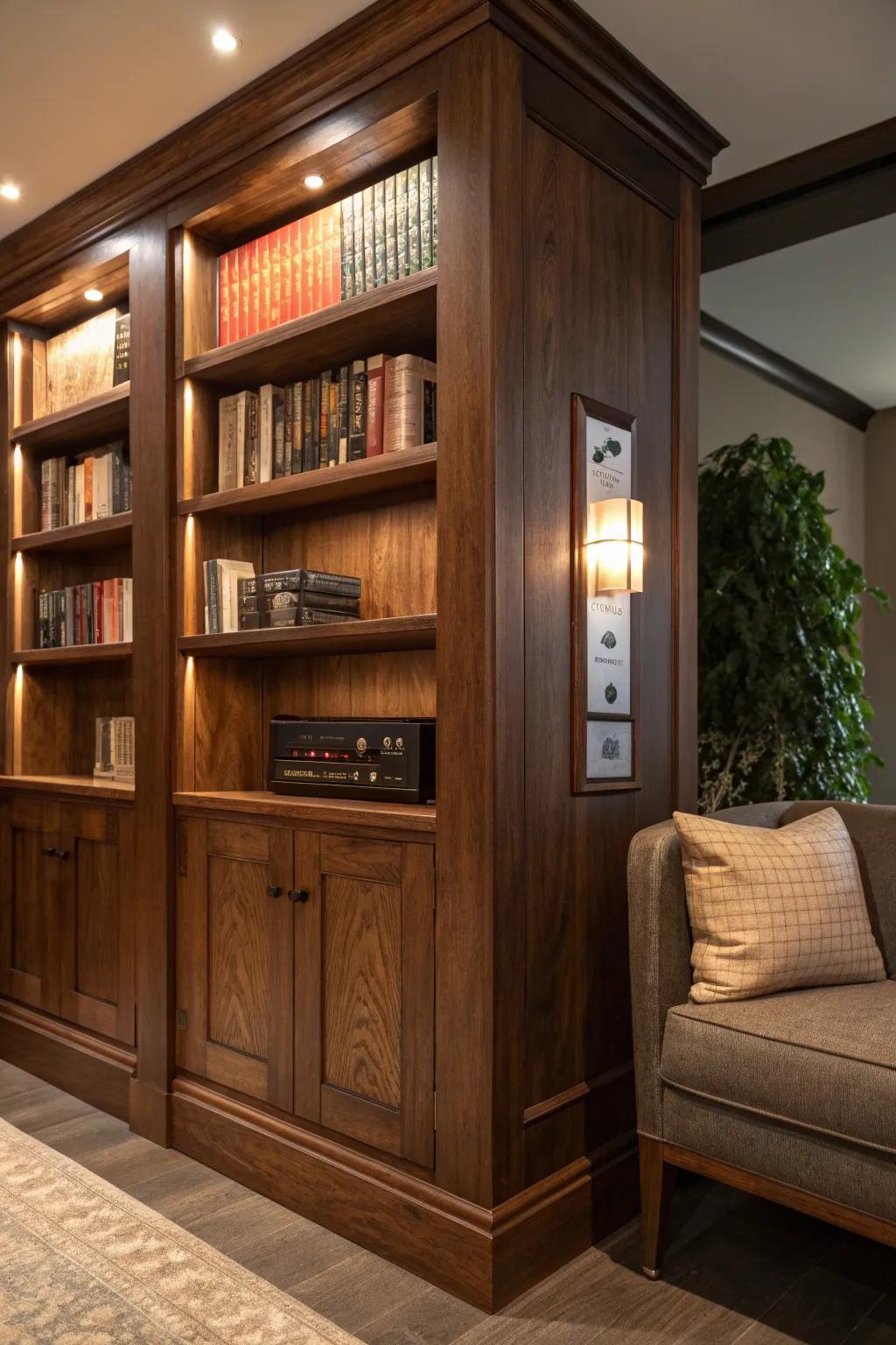 Transform your space with a bookshelf that hides utility with elegance. #CraftedComfort