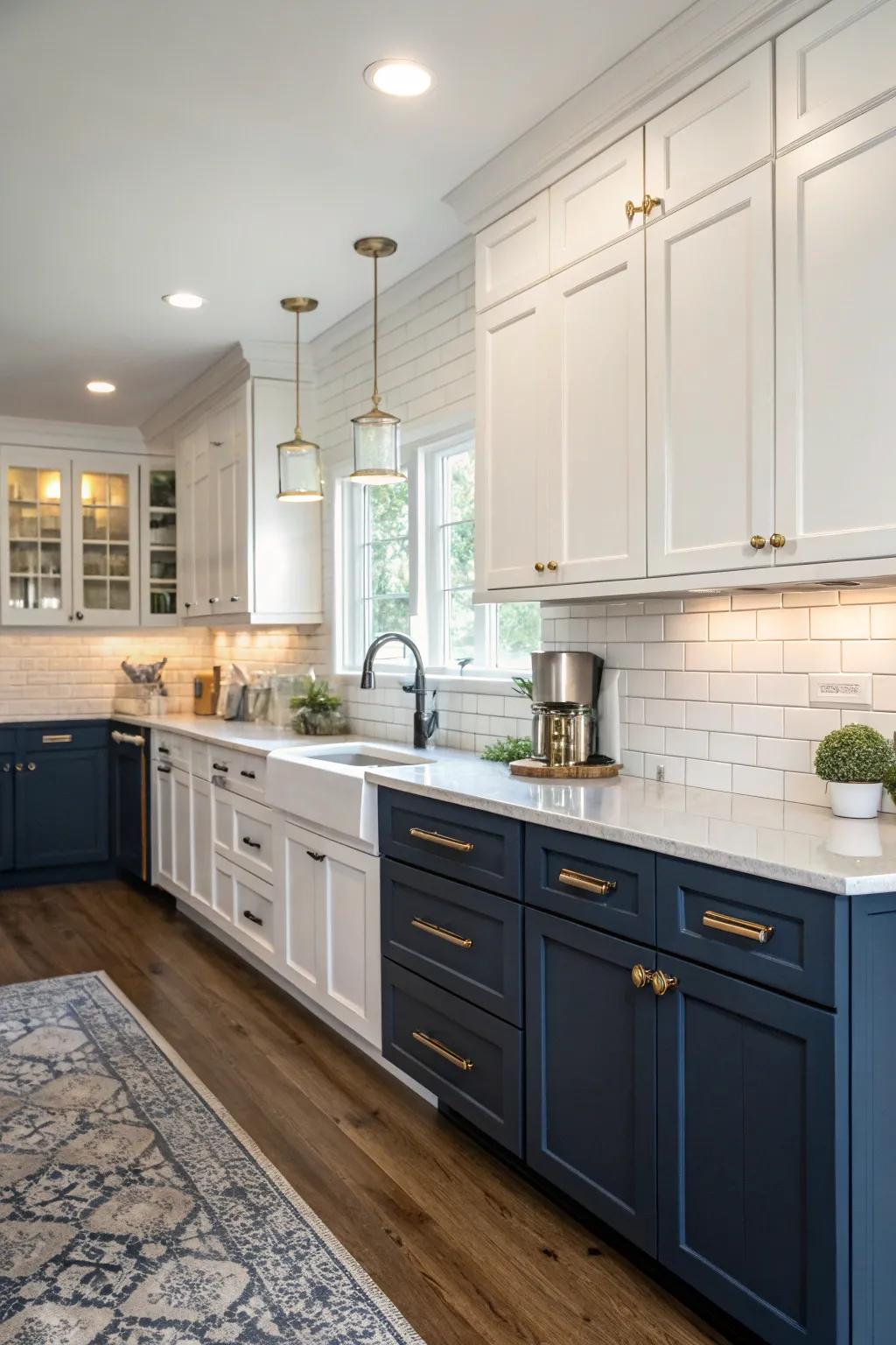 Two-toned cabinets add visual interest and balance to your kitchen.