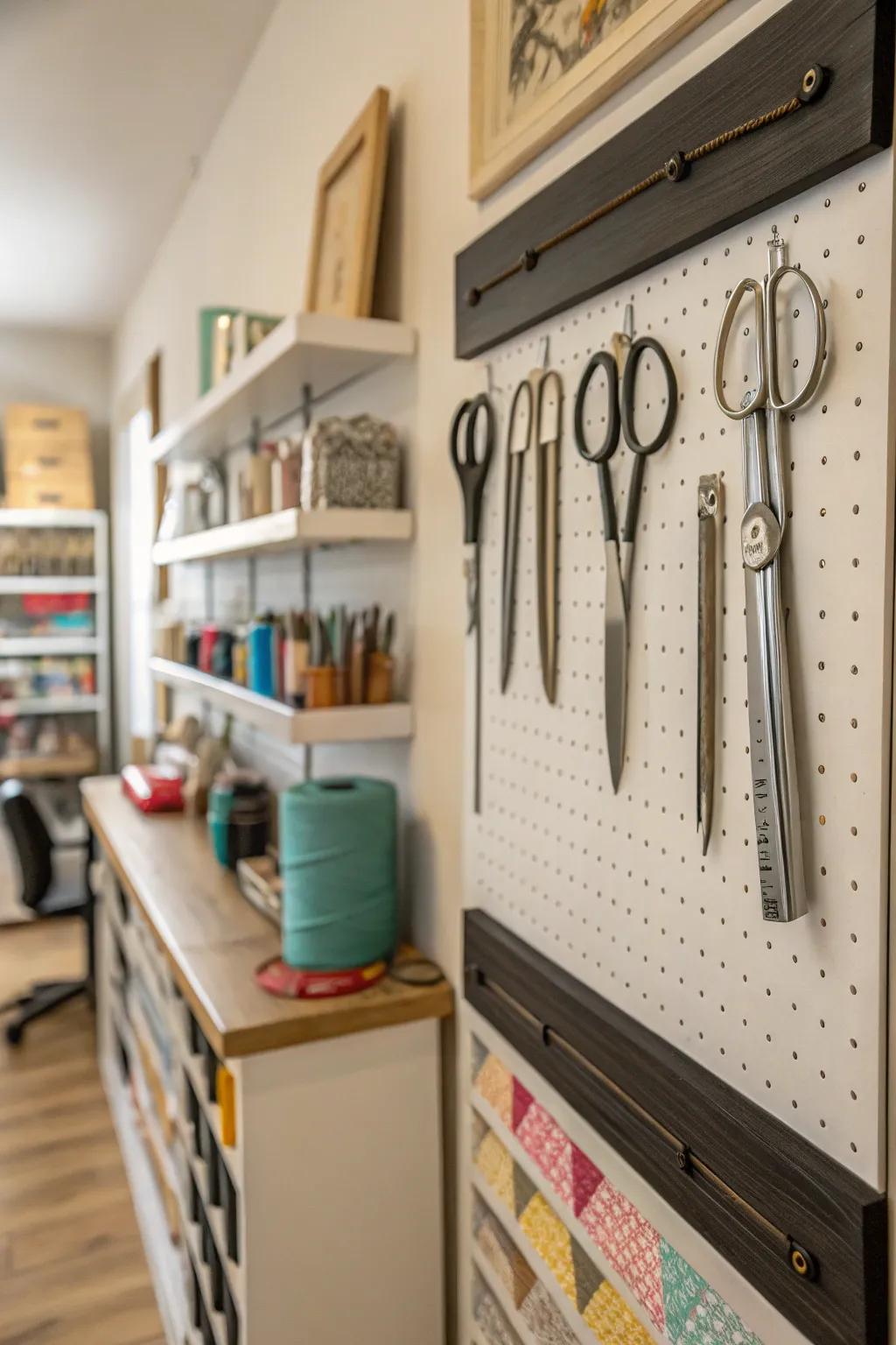 A magnetic strip keeps metal tools readily available.