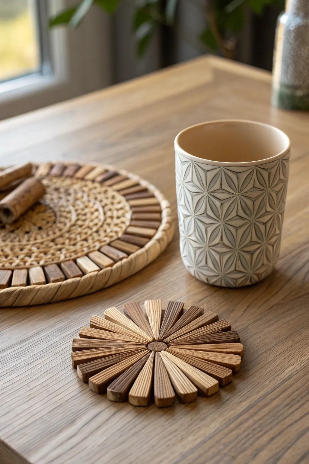 Elevate your table setting with these stunning DIY stick coasters—where minimalist design meets natural elegance.