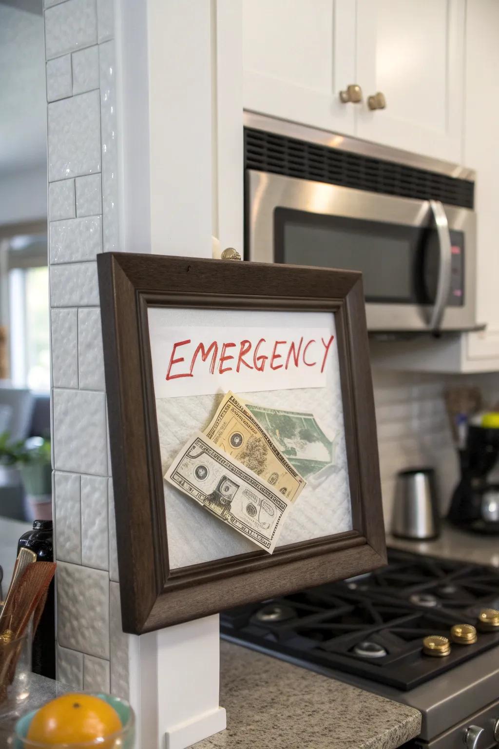 An emergency money frame with a playful twist.