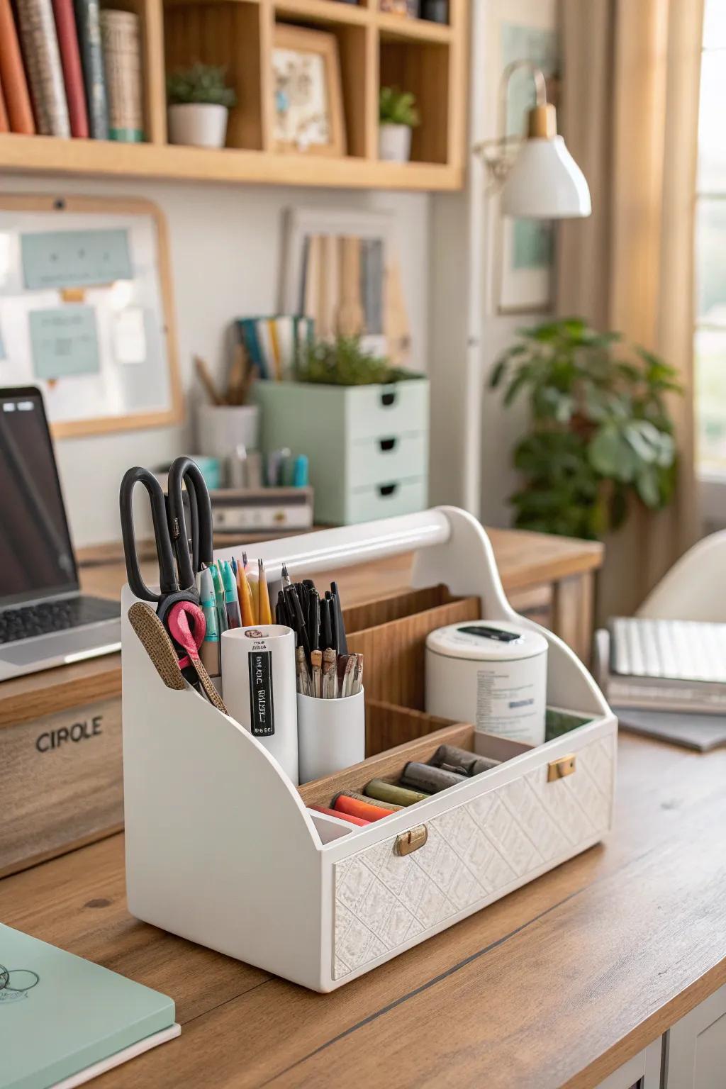 A custom tool caddy adds a creative touch to tool organization.