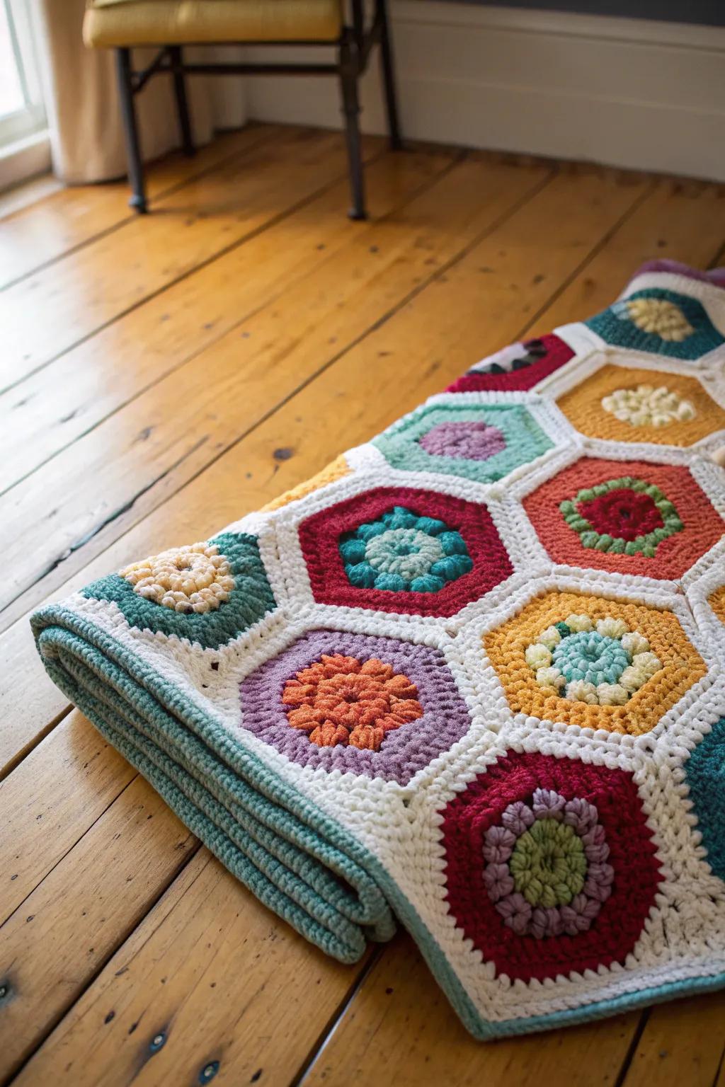 Unlock endless possibilities with a hexagon patchwork crochet blanket.