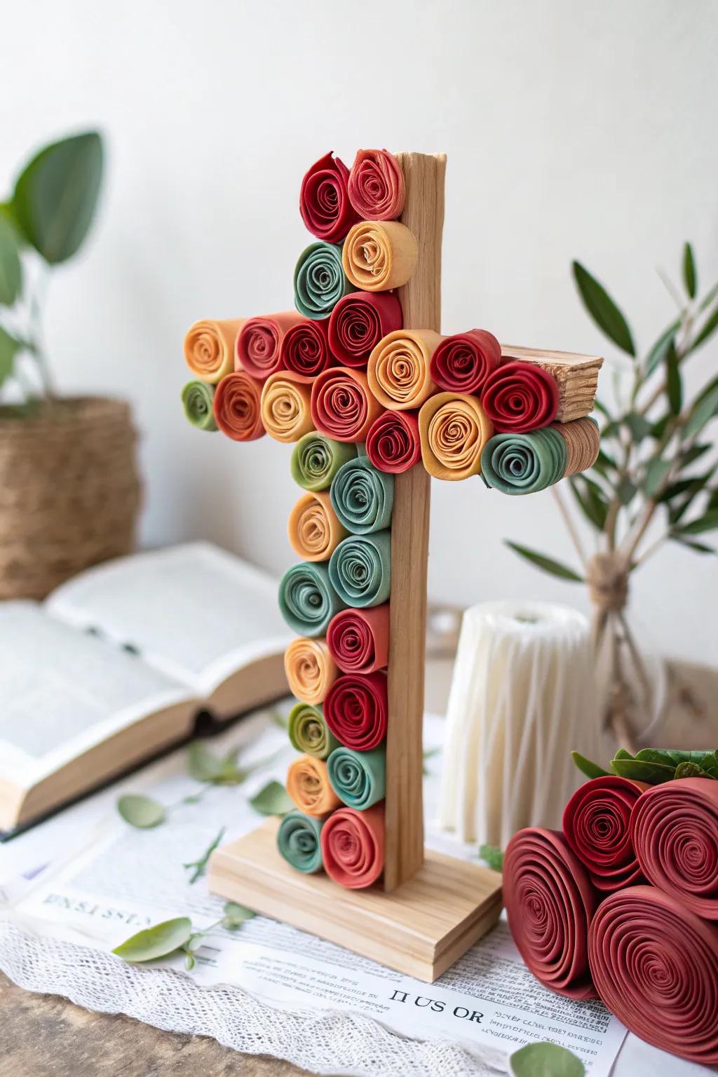 Embrace the charm of handcrafted beauty with this vibrant mini paper hymnal cross, where simplicity meets artistry.