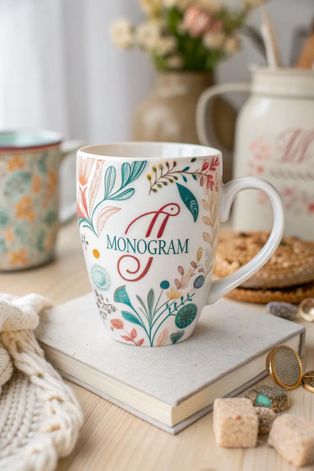 Start your day with a splash of whimsy! This monogrammed watercolor mug blends Scandinavian simplicity with boho flair.