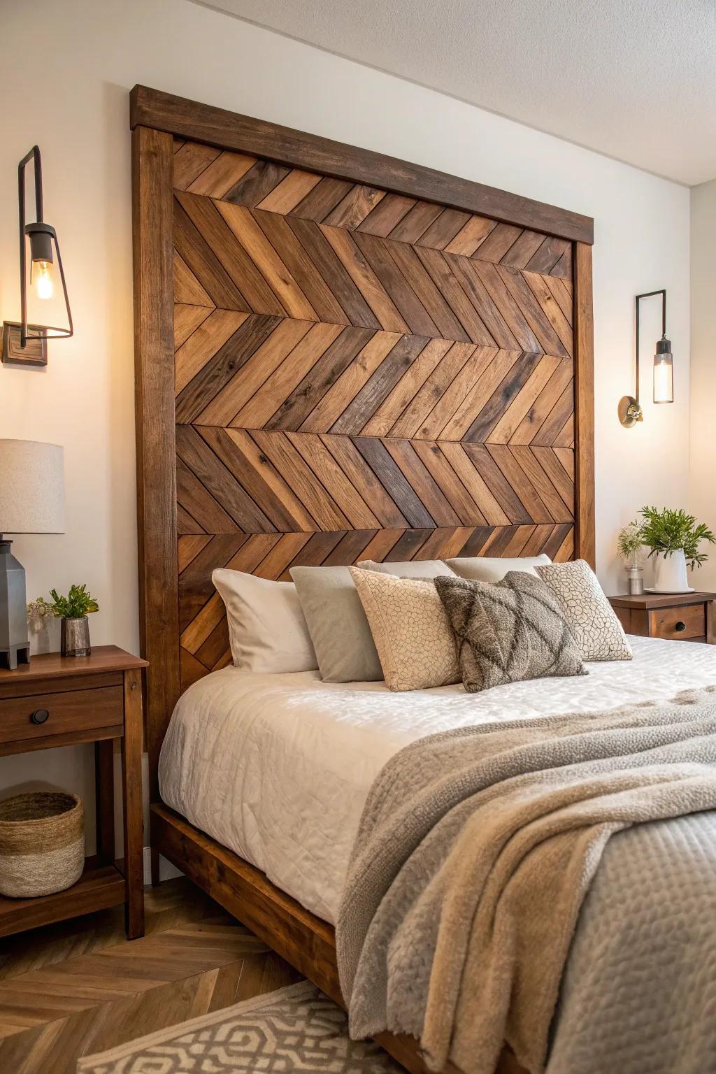 Herringbone patterns bring elegance and sophistication to headboards.