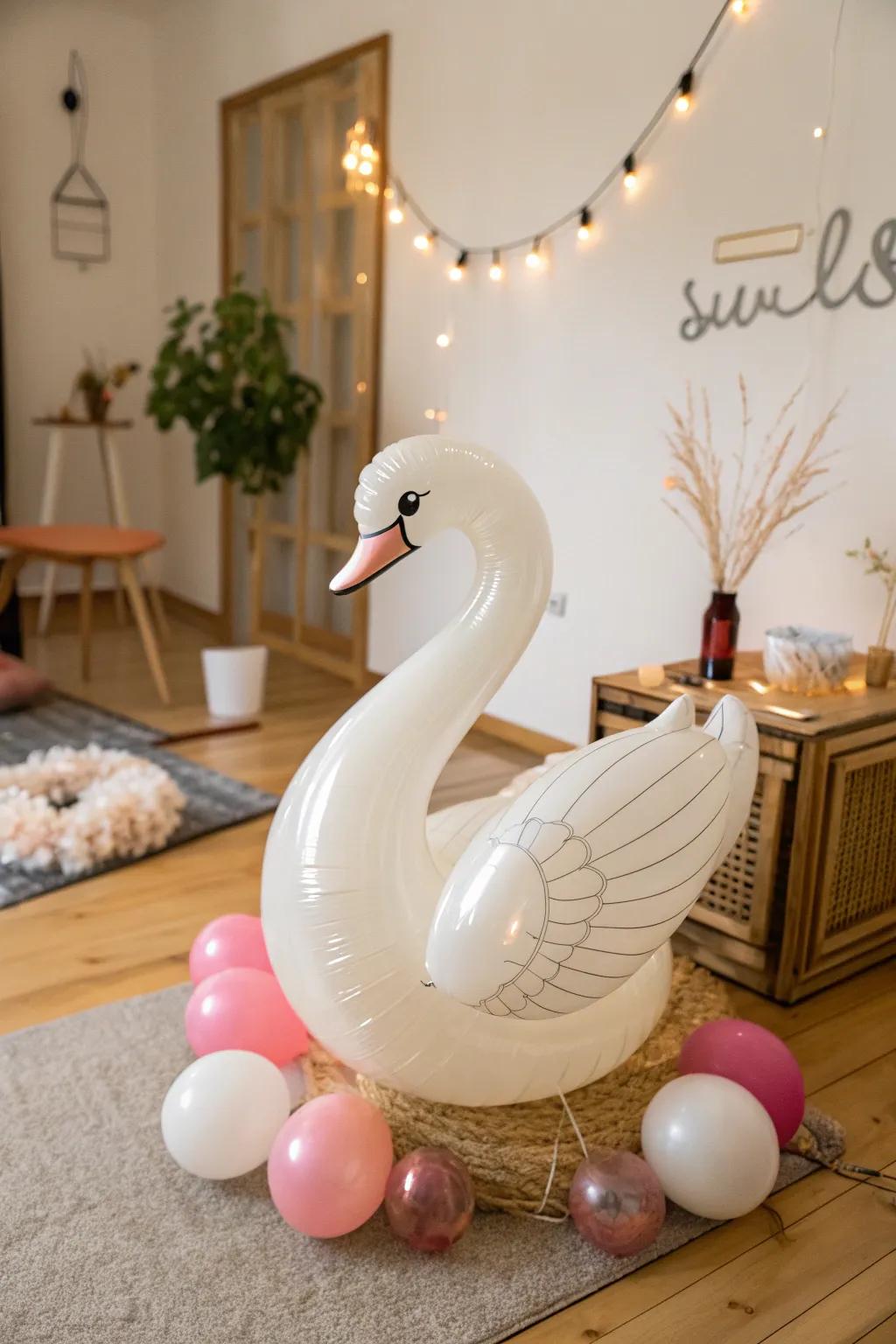 Elevate your event with the serene elegance of a graceful balloon swan.