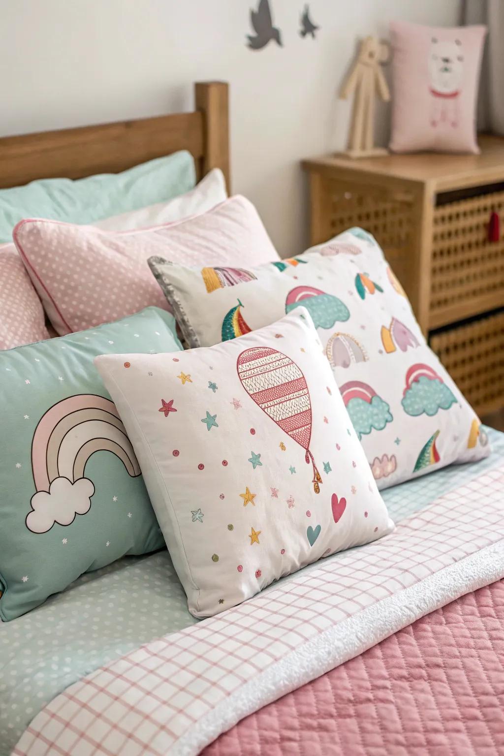 Cute throw pillows add charm and comfort to your bedroom.