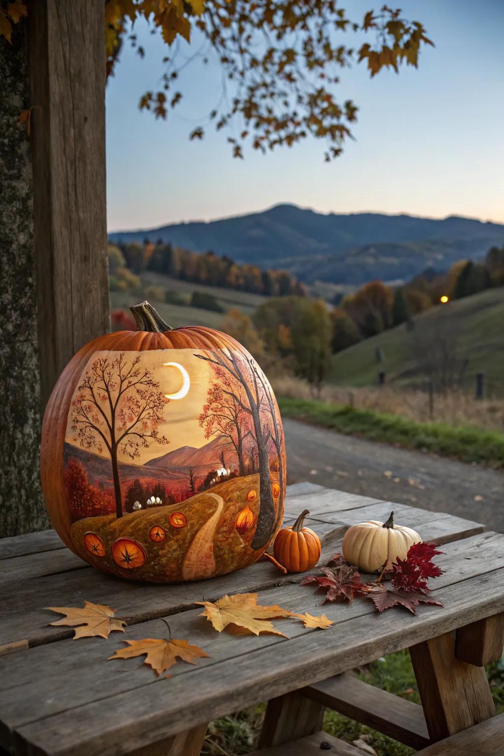 A harvest moon pumpkin captures autumn nights beautifully.