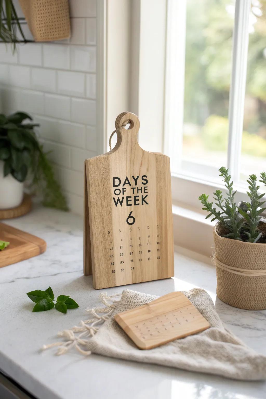 Elevate your organization game with a chic cutting board calendar—where simplicity meets style.