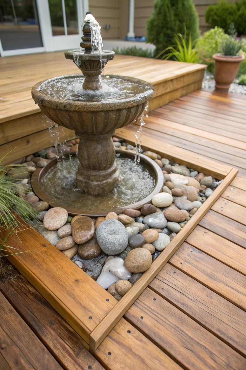 Elevate your deck with the calming presence of a handcrafted water feature.