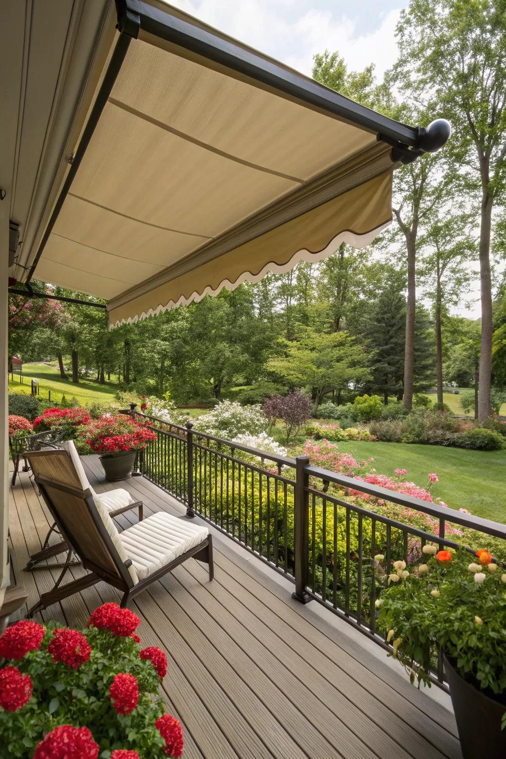 Fixed awnings offer permanent and reliable deck shading.