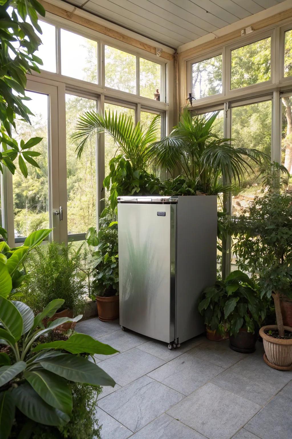 Plants can cleverly disguise your freezer, adding a natural touch.