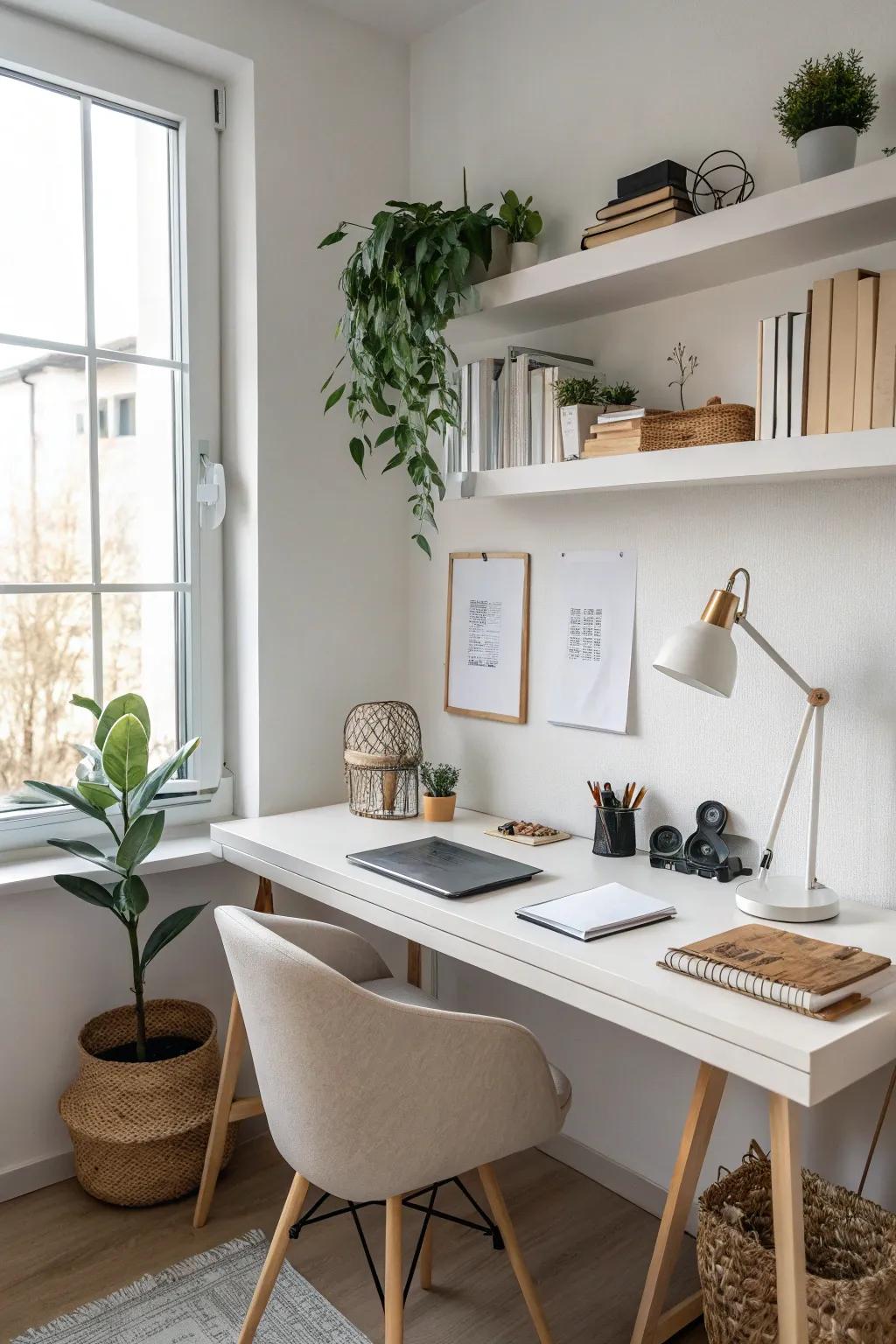 A floating shelf desk offering a minimalist workspace.