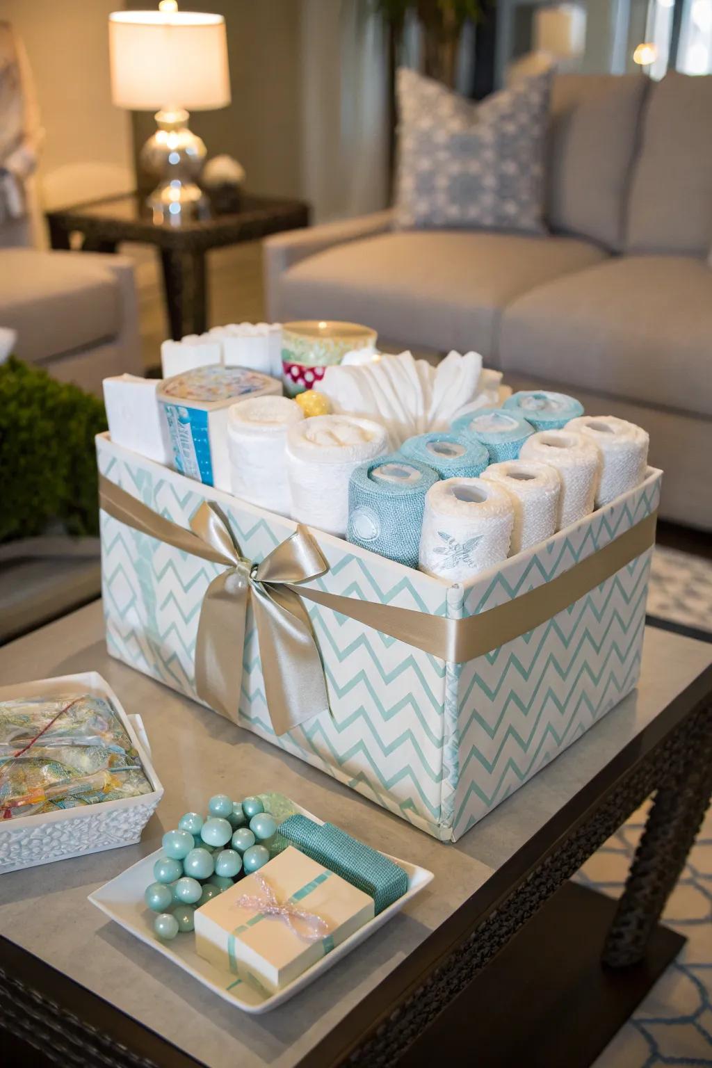 A diaper gift box: an elegant and practical present.