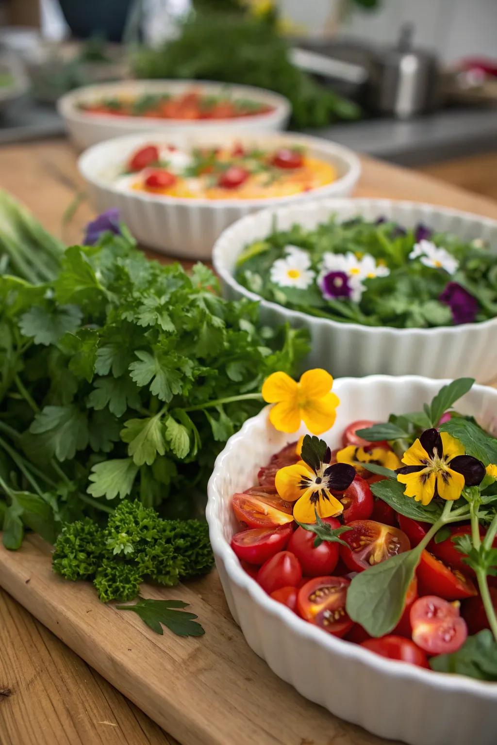 Enhance your dishes with fresh herbs and garnishes that add flavor and beauty.