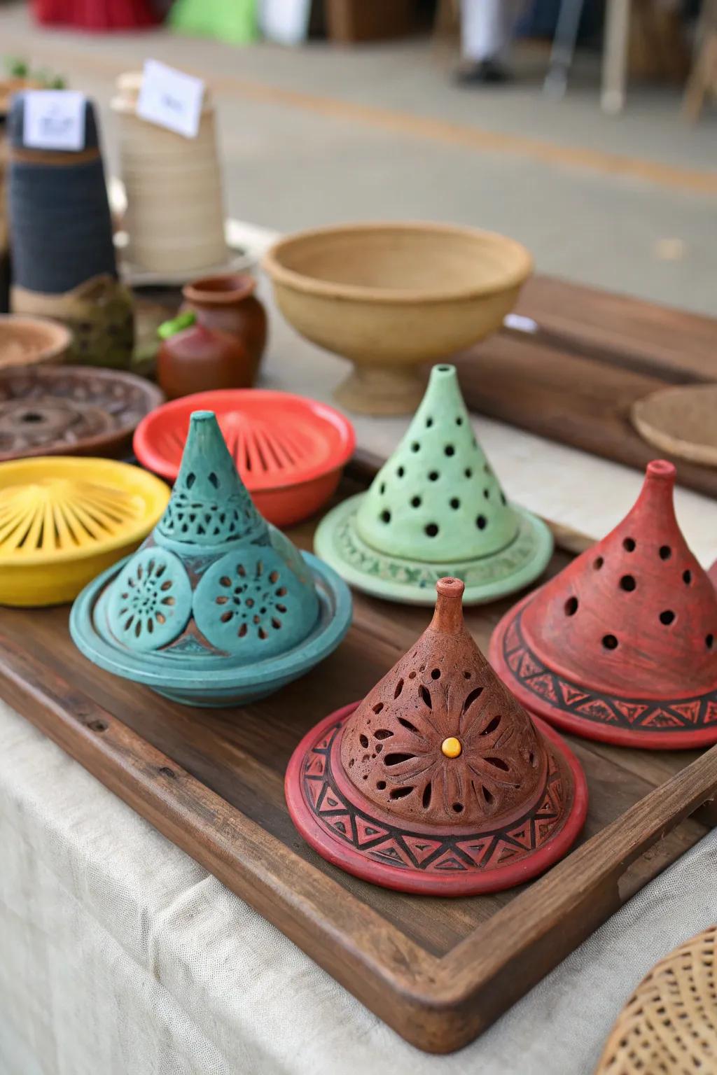 Enhance your Diwali decor with elegant clay incense holders.