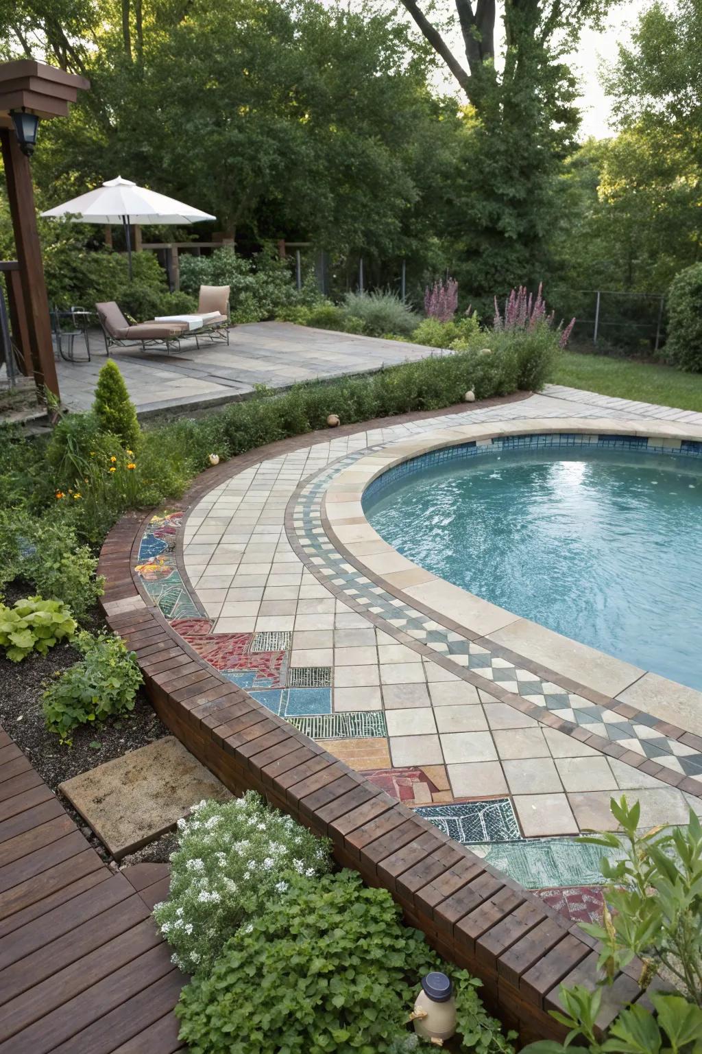 Mixing tiles offers an eclectic, personalized touch to your pool deck.