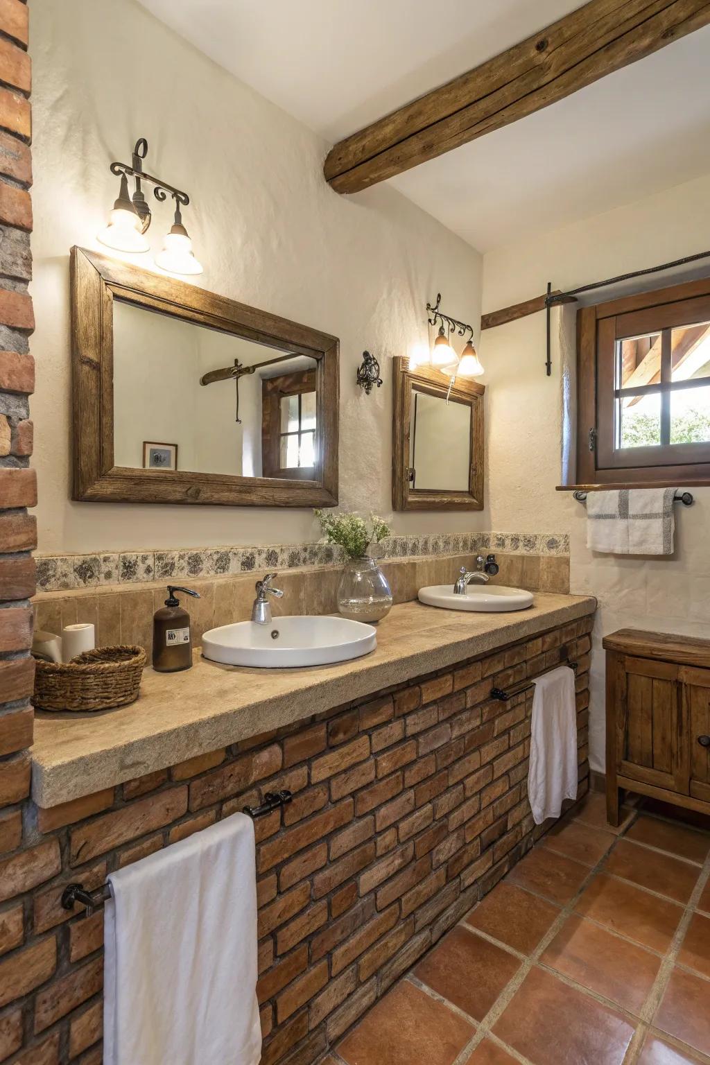 Bring rustic charm with brick veneer countertops.