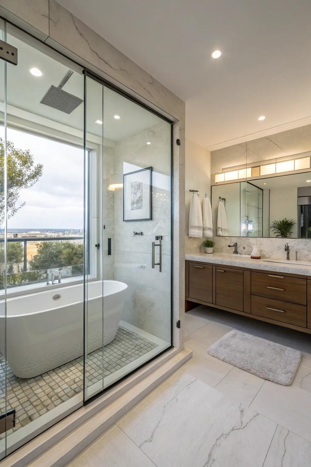 A glass shower door can enhance the modern look and feel of your bathroom.