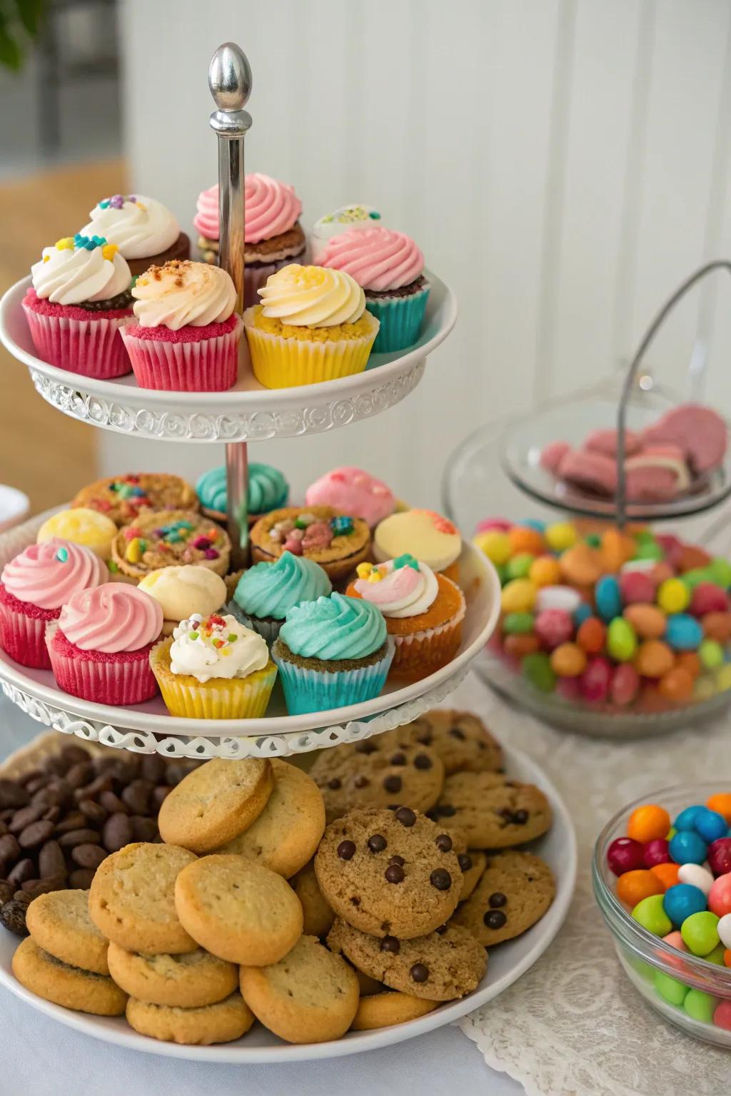 Festive tiered tray of treats centerpiece