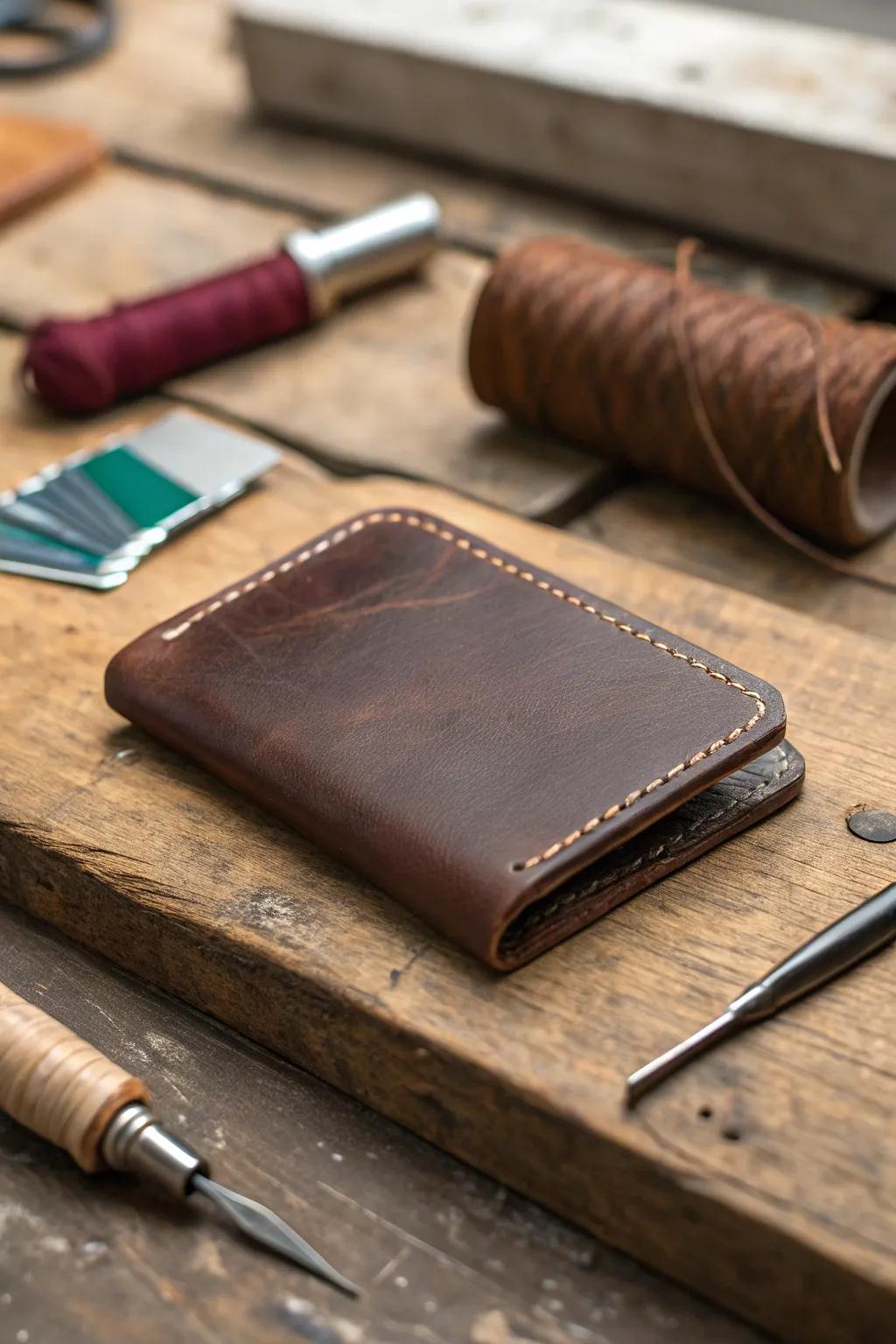 Craftsmanship at its finest: a handcrafted leather wallet perfect for dad.