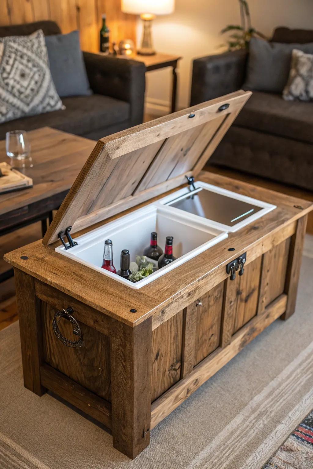Elevate your living space with a cooler coffee table, where craftsmanship meets convenience.