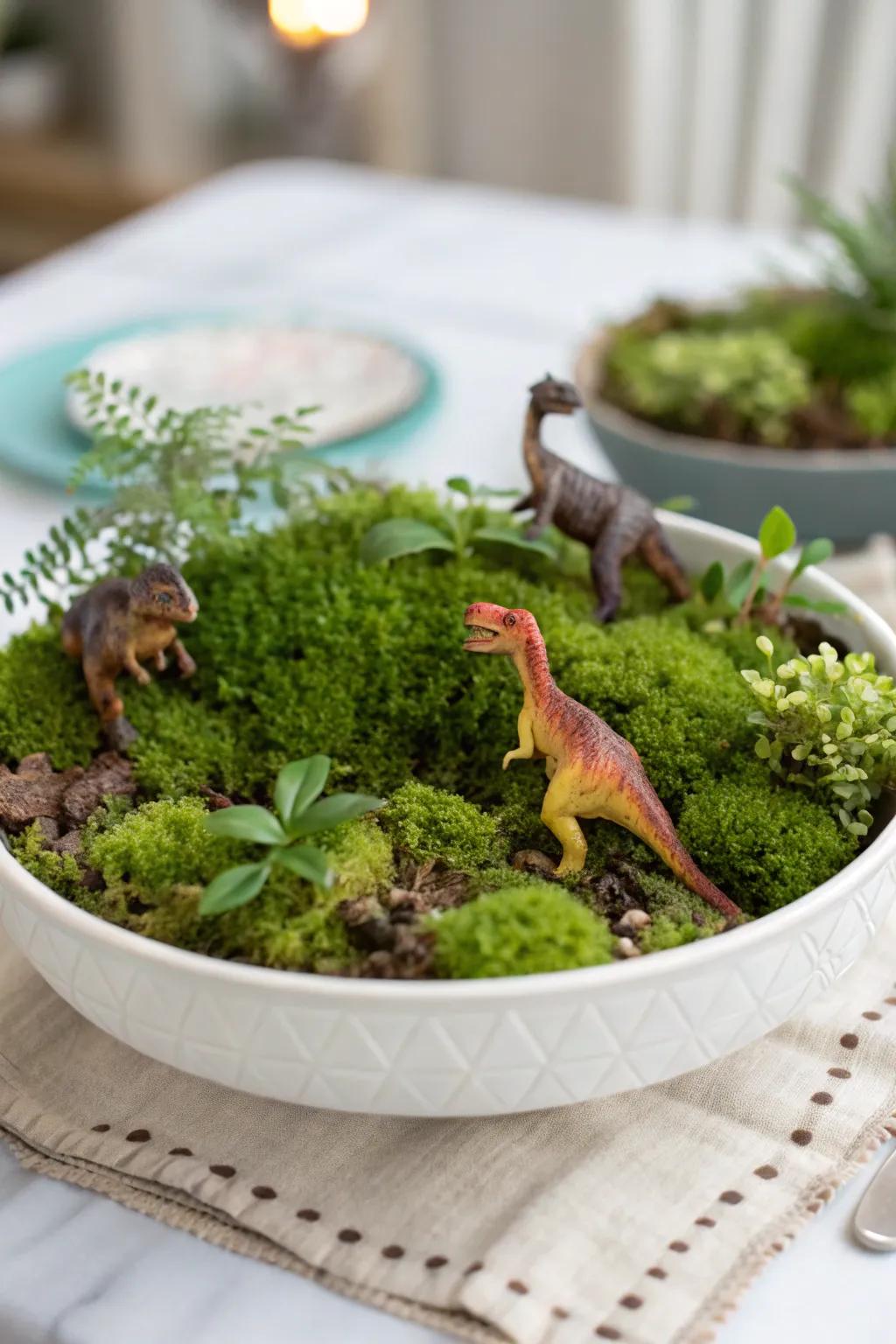 Bring nature indoors with a dinosaur moss garden centerpiece.