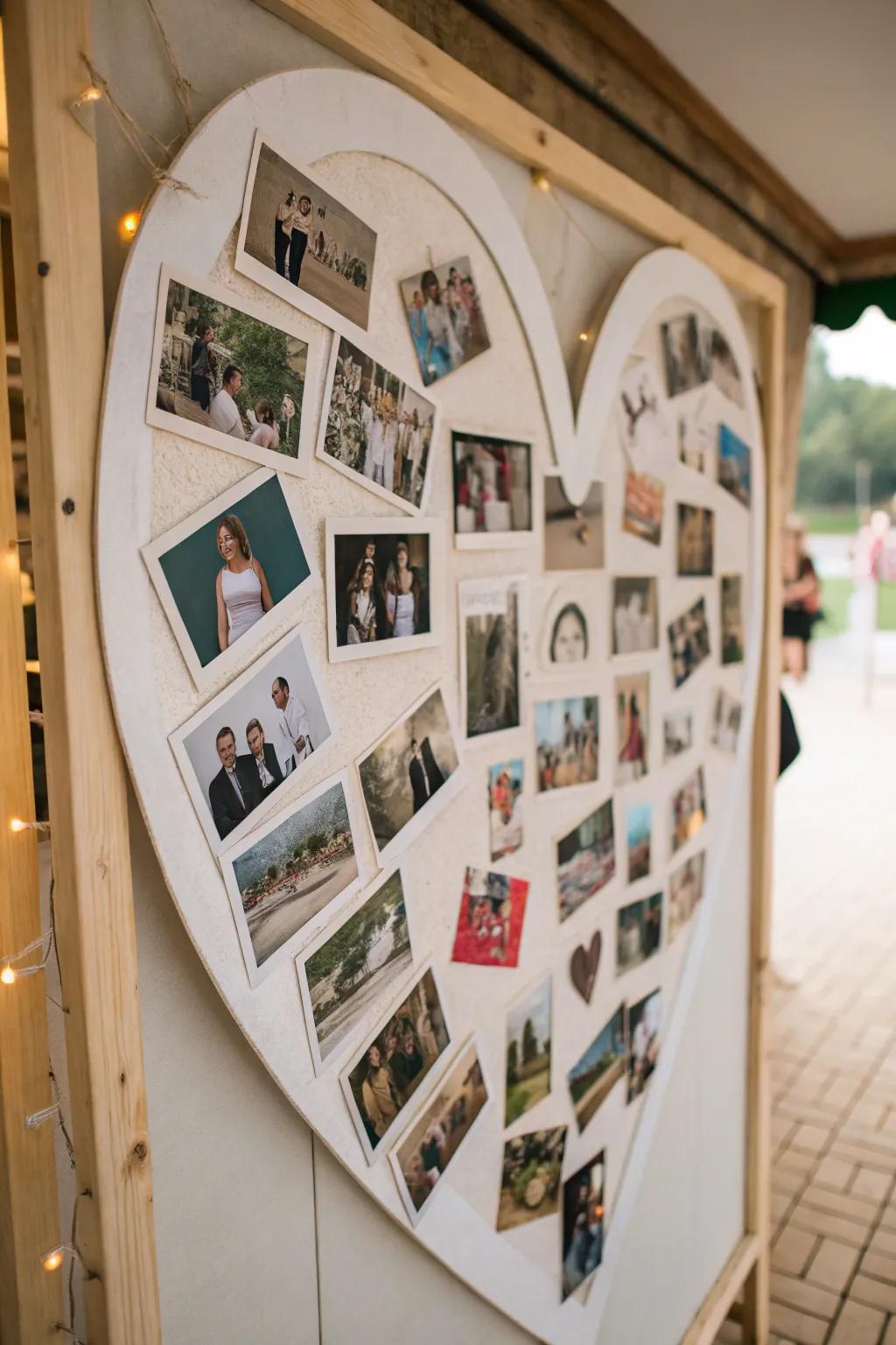 A heart-shaped photo arrangement symbolizing love and connection.