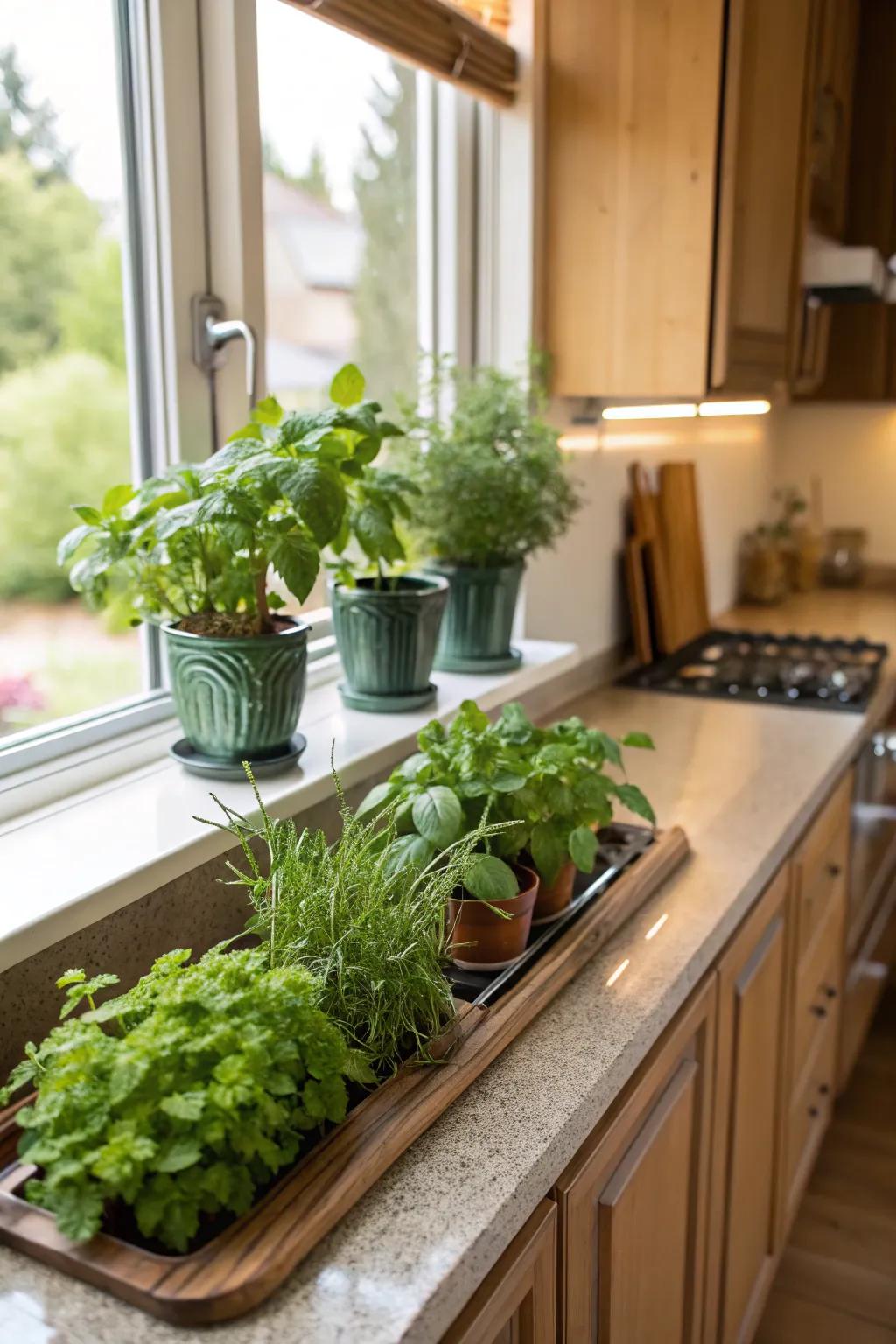 A windowsill herb garden adds freshness and flavor to your kitchen.