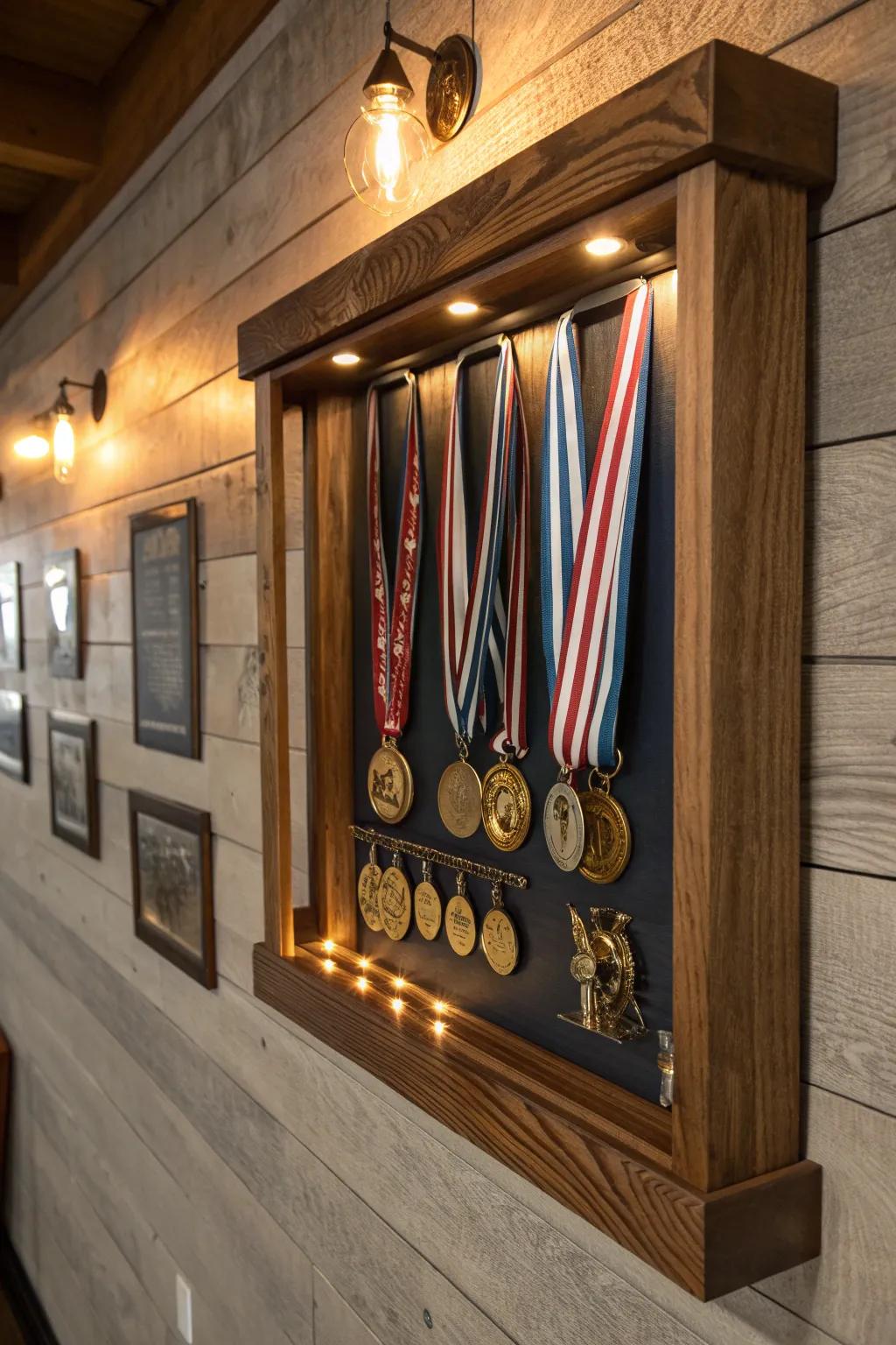 Illuminate your achievements with a handcrafted backlit display that turns medals into treasures.