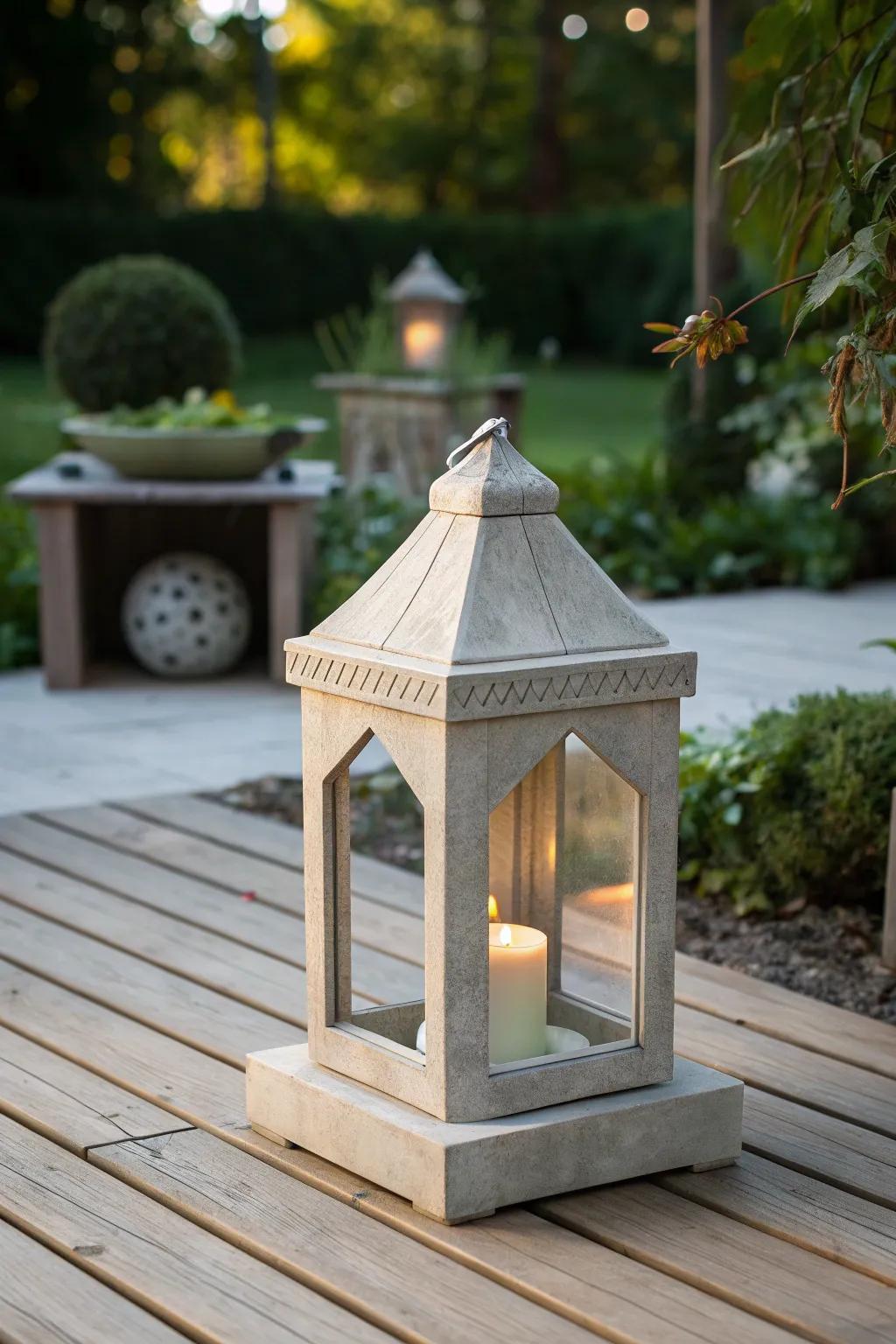 Illuminate your garden with the rustic charm and modern elegance of a handcrafted concrete lantern. #GardenGlow #ScandiBoho