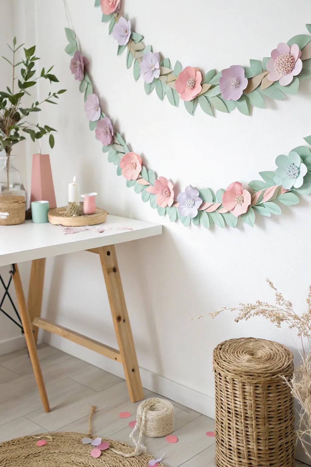 Transform your table with whimsical paper garlands for a touch of springtime charm.