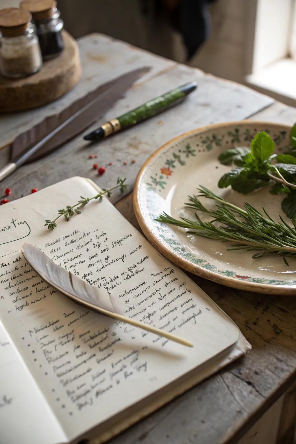 Handwritten recipe plates, a cherished way to preserve family recipes.