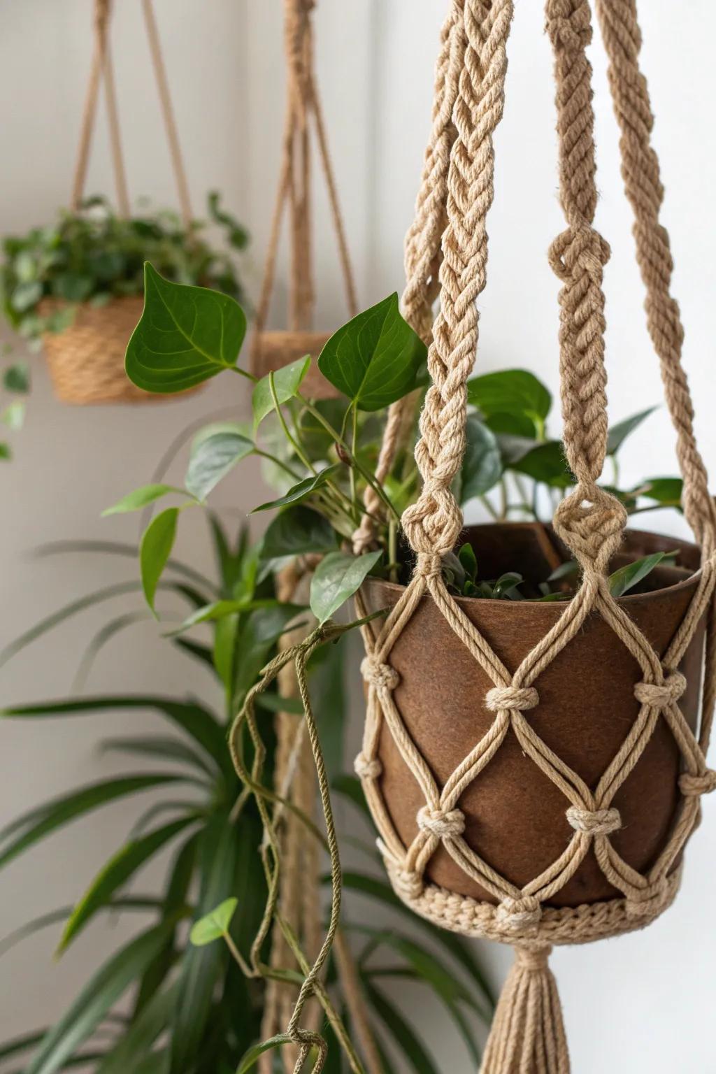 Weave charm into your space with a macramé trellis, where art meets nature in perfect harmony.