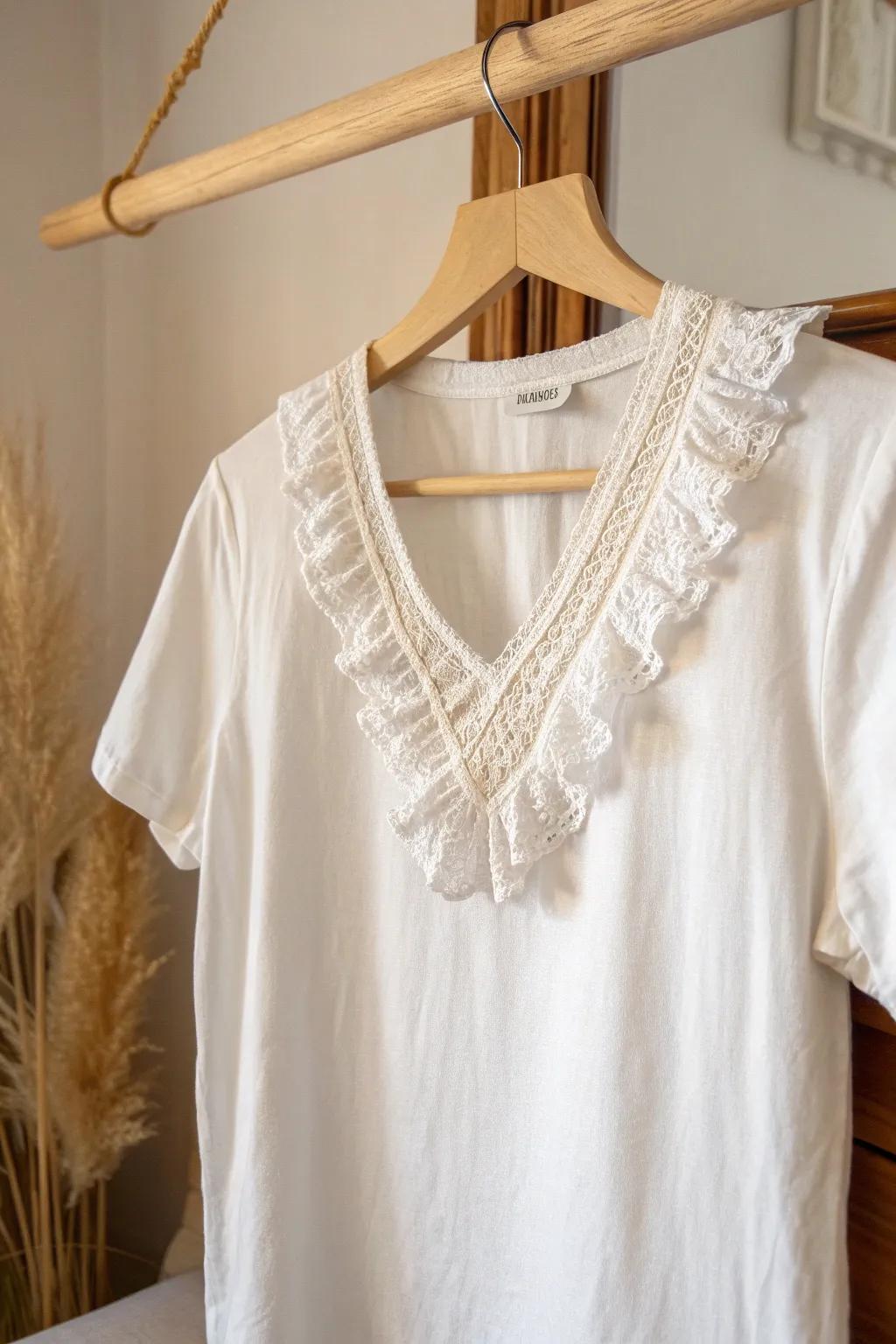 Transform your t-shirt into a work of art with a touch of ruffled romance. Perfect for adding a feminine flair to your wardrobe.