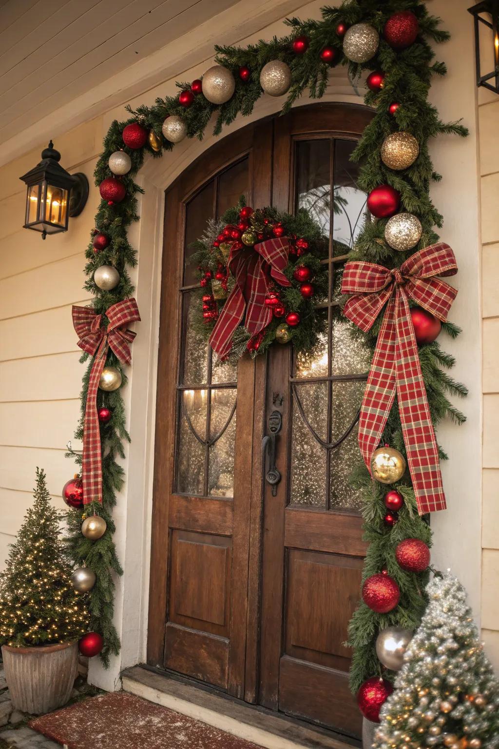 A warm vintage Christmas themed door.