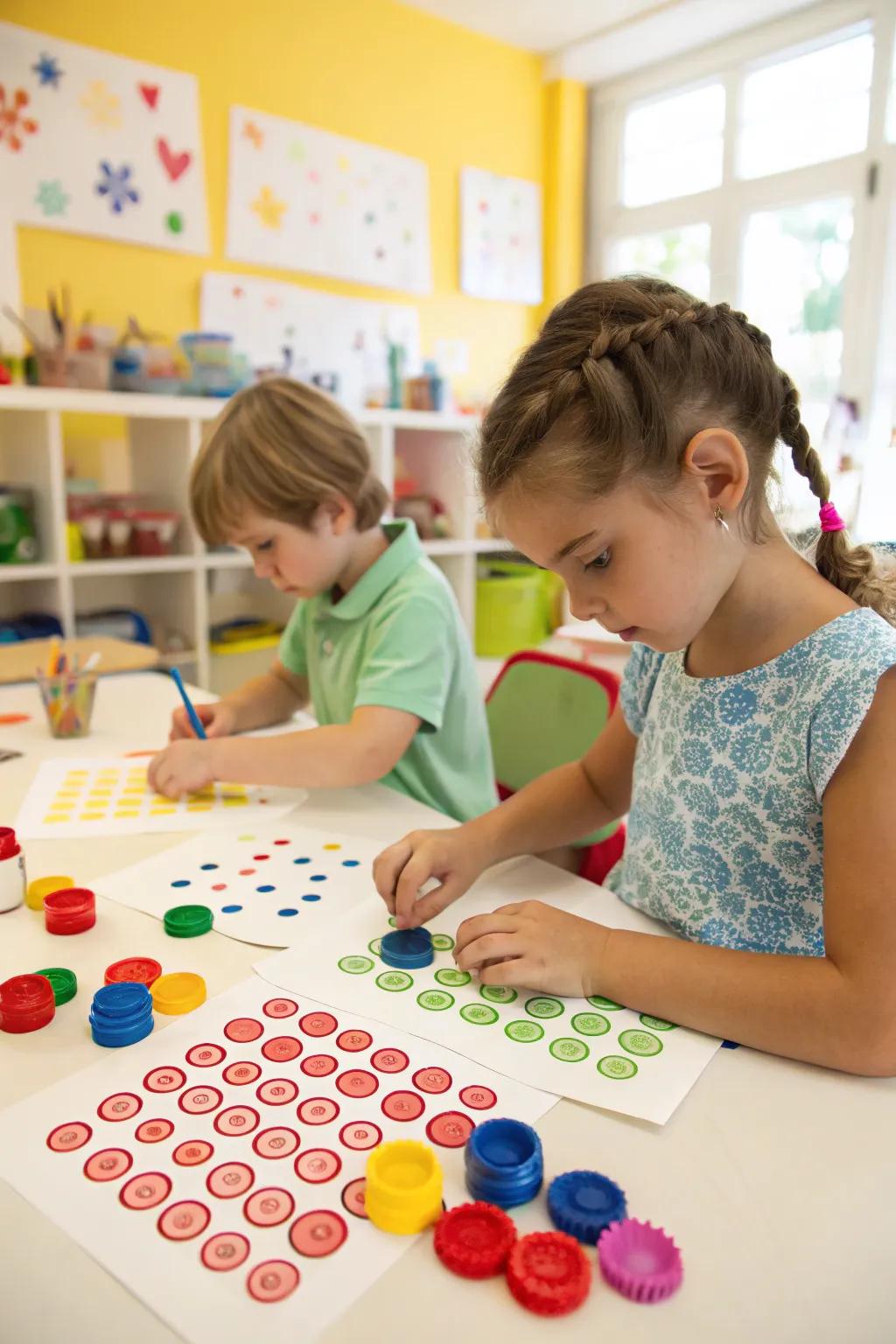 Turn bottle caps into creative stamps for artistic fun.