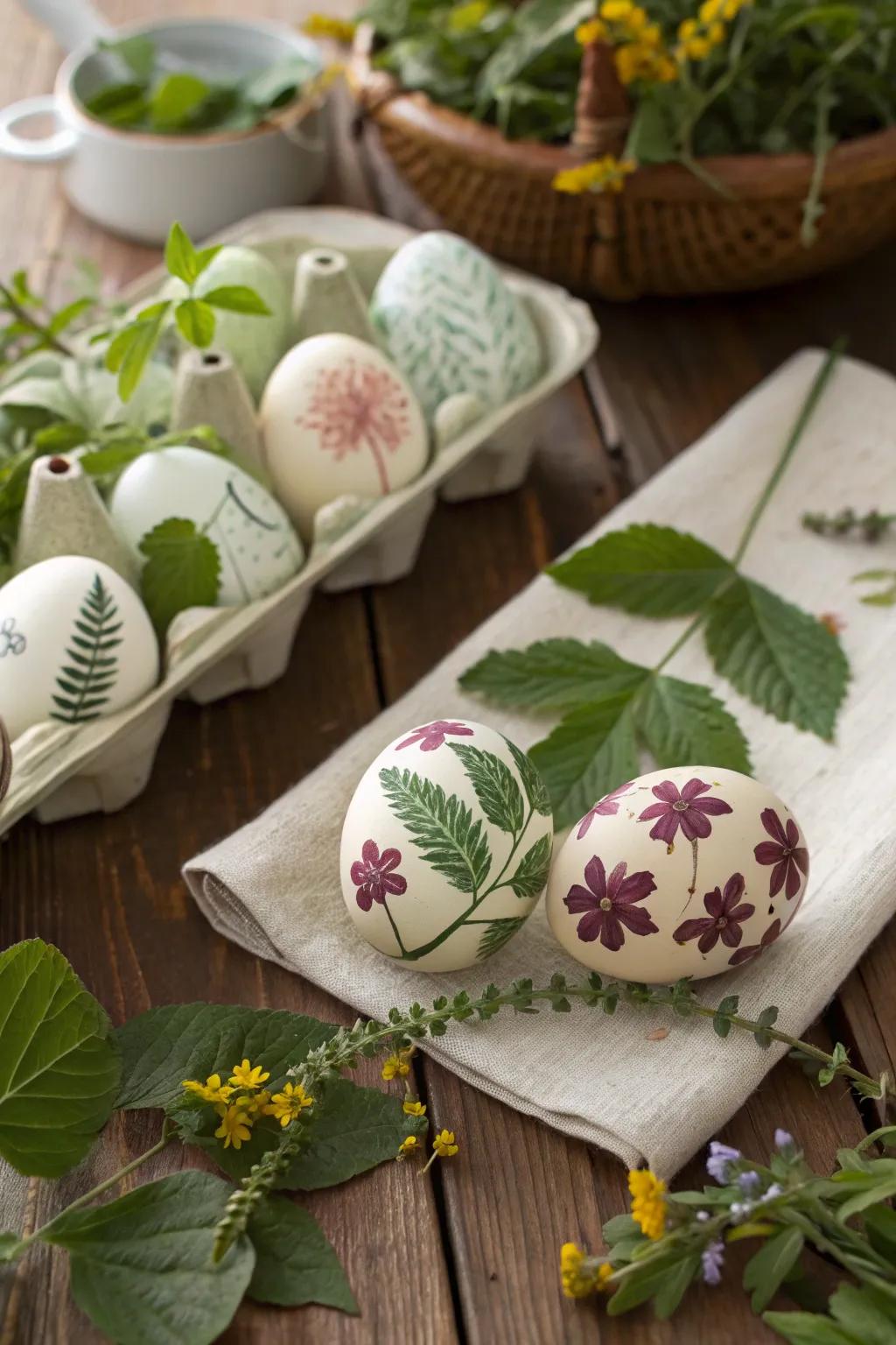 Botanical print eggs bring the beauty of nature to your Easter display.