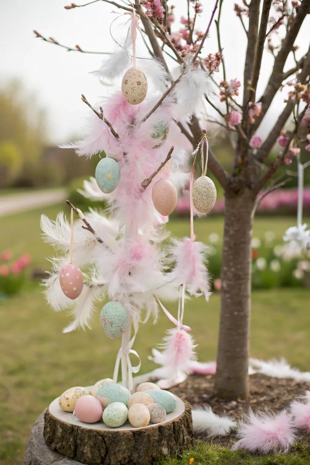 A whimsical feather Easter egg tree that adds a touch of fantasy to your home.