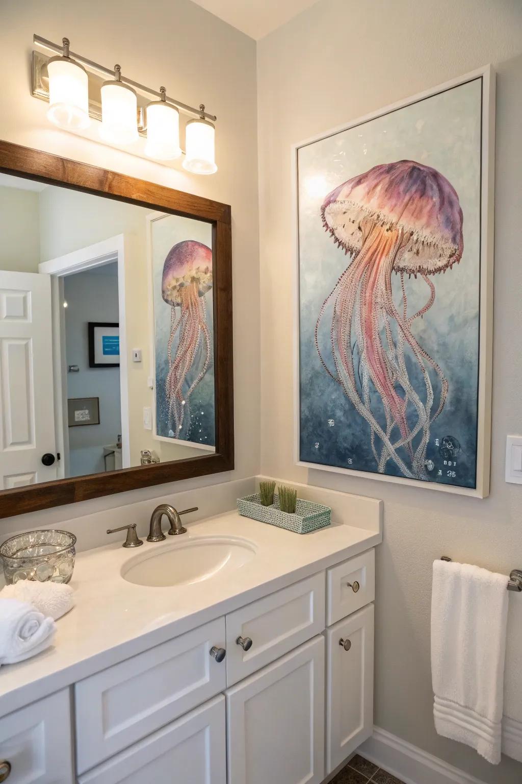 A joyful jellyfish painting that brings tranquility to your decor.