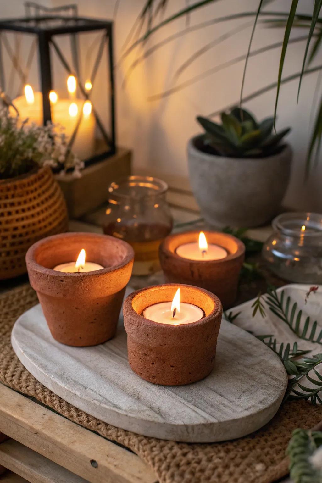 Warm clay candle holders that enhance your home's ambiance.