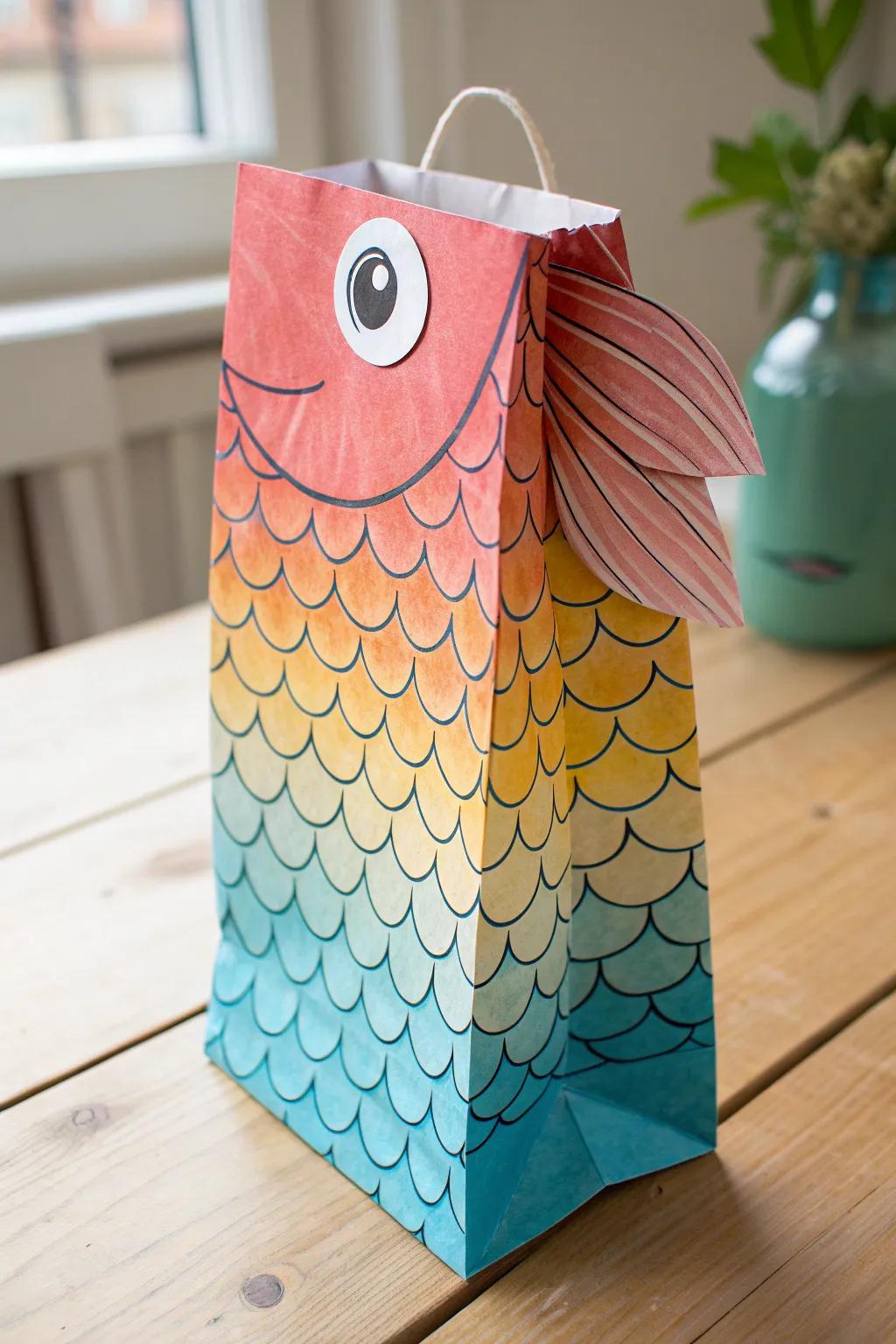 Dive into creativity with this charming paper bag fish puppet, perfect for little storytellers!
