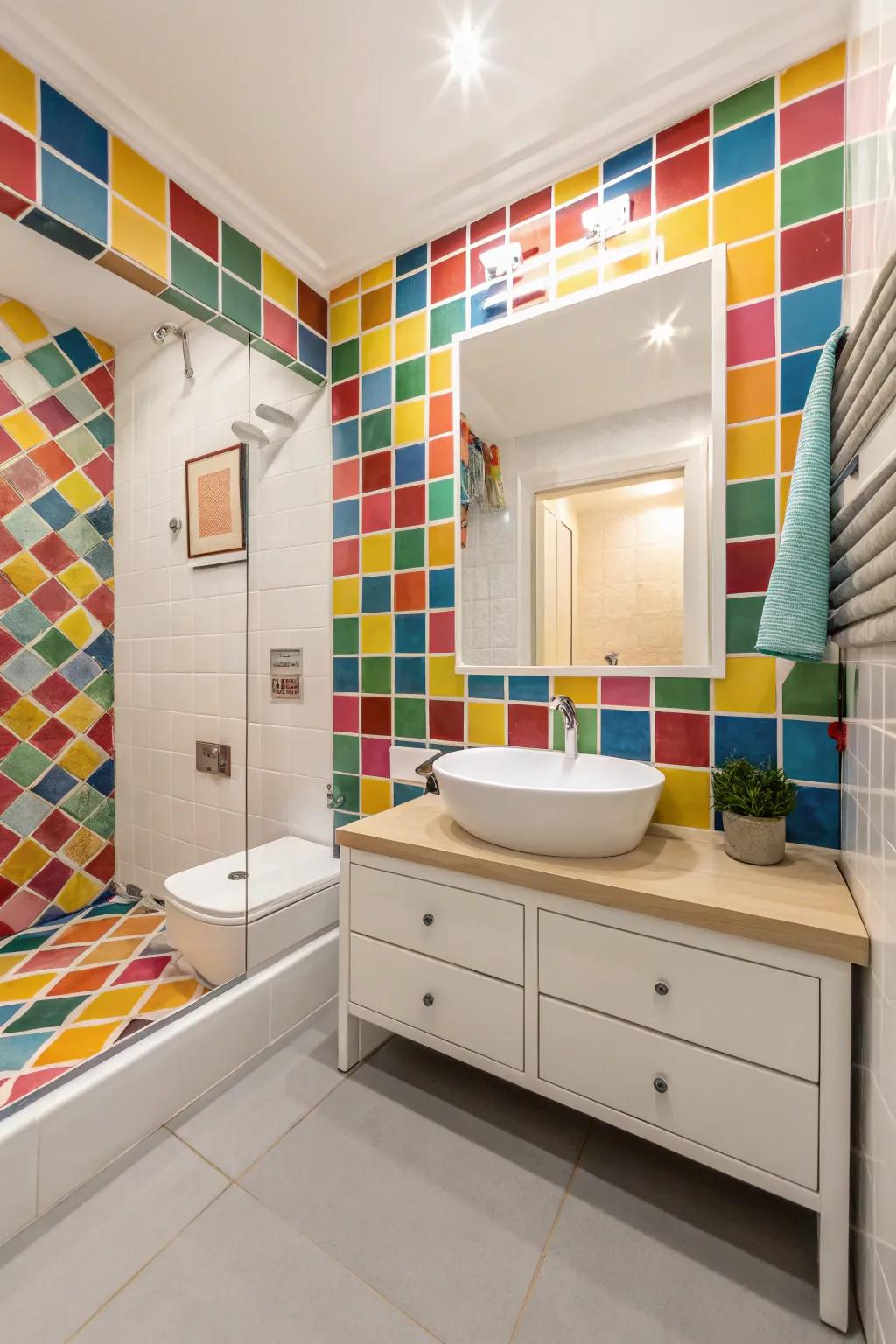 Vivid tile patterns can refresh a bathroom instantly.