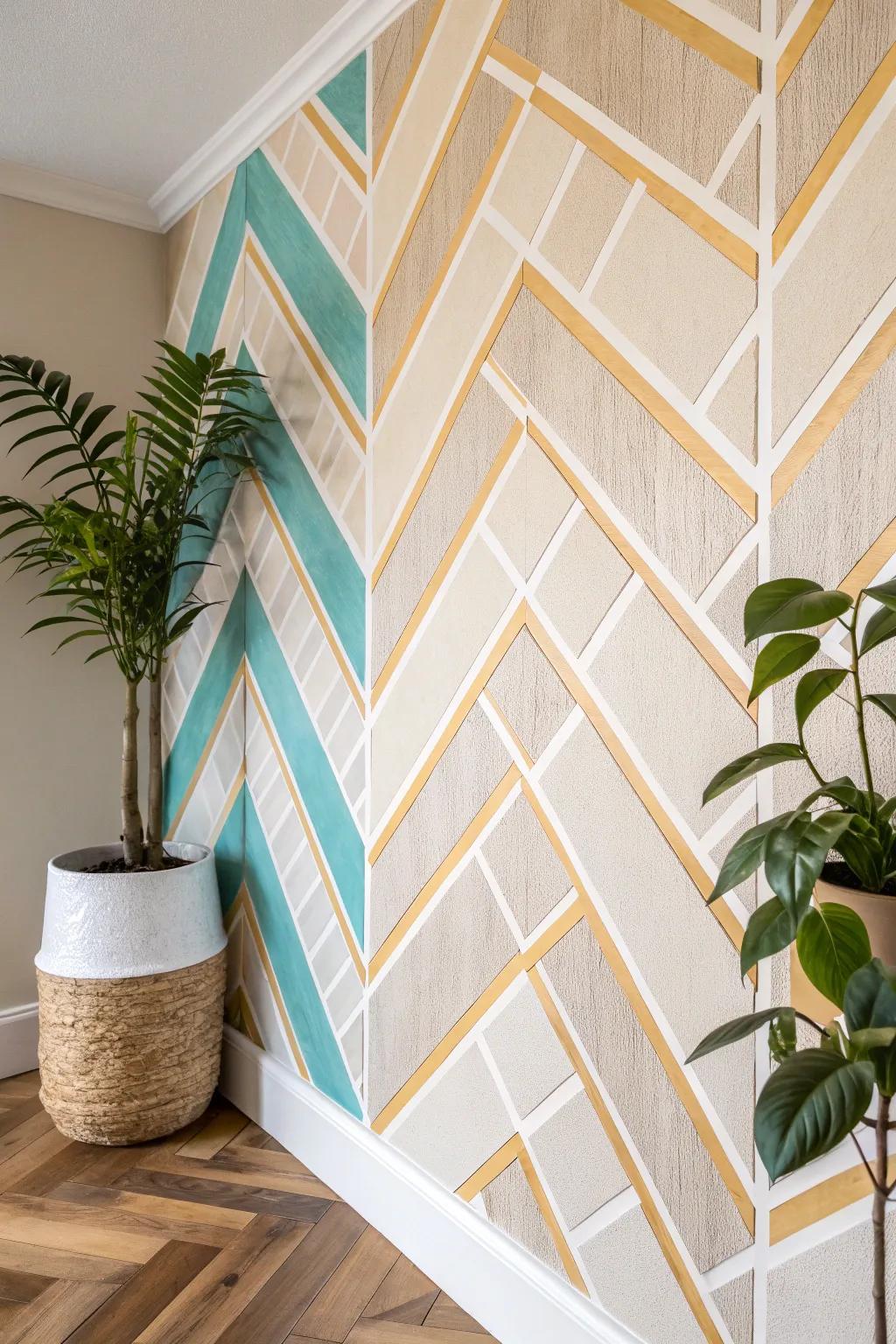 Transform your space with a stunning herringbone wall pattern—where Scandinavian simplicity meets boho flair!