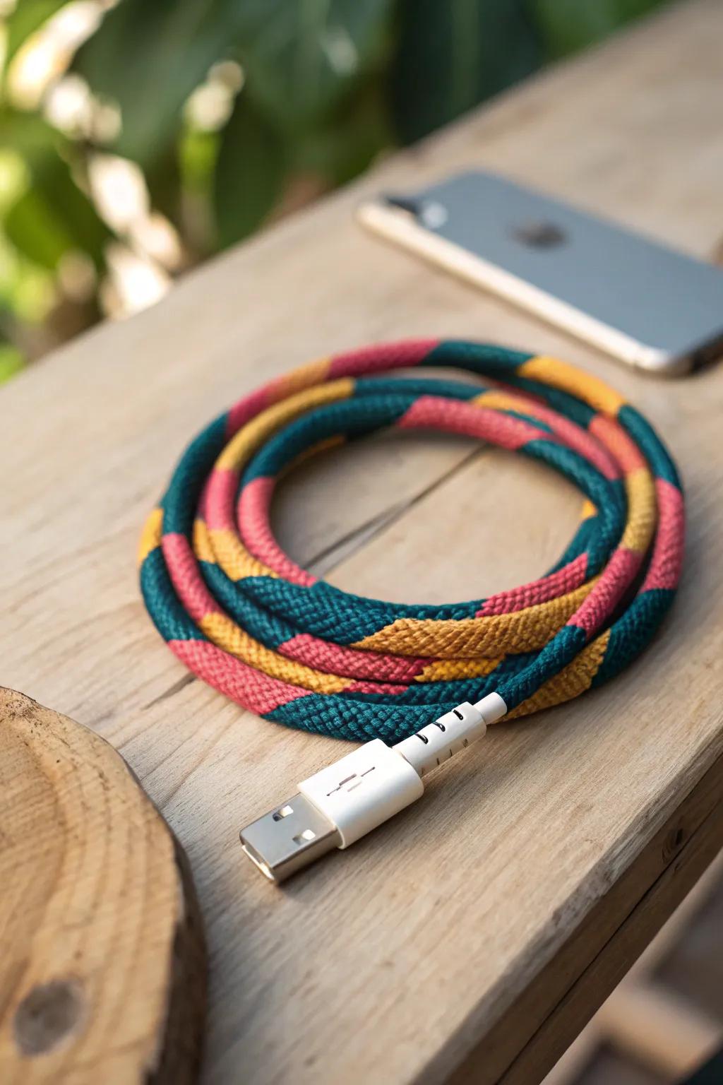 Give your tech a personalized touch with vibrant embroidery floss-wrapped charging cords!