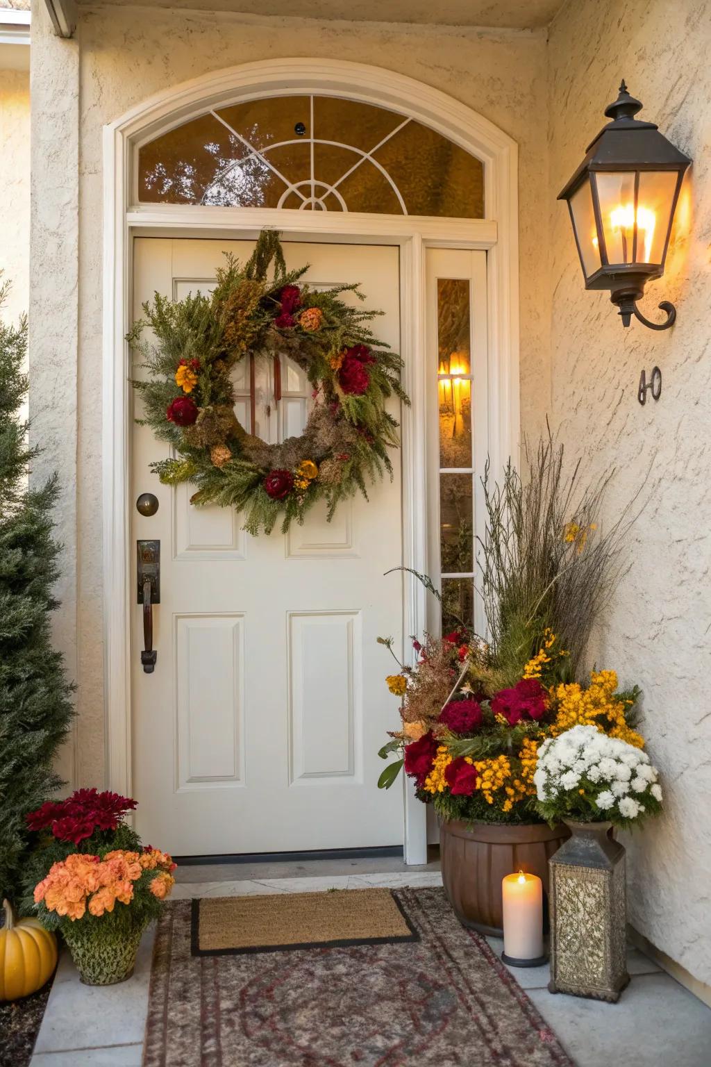 Seasonal decor brings a dynamic and fresh feel to entryways.