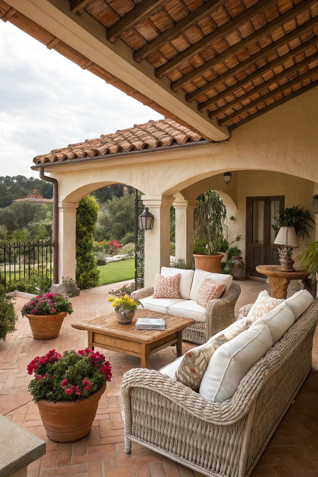 Tiled roofs offer a classic, Mediterranean aesthetic for your patio.