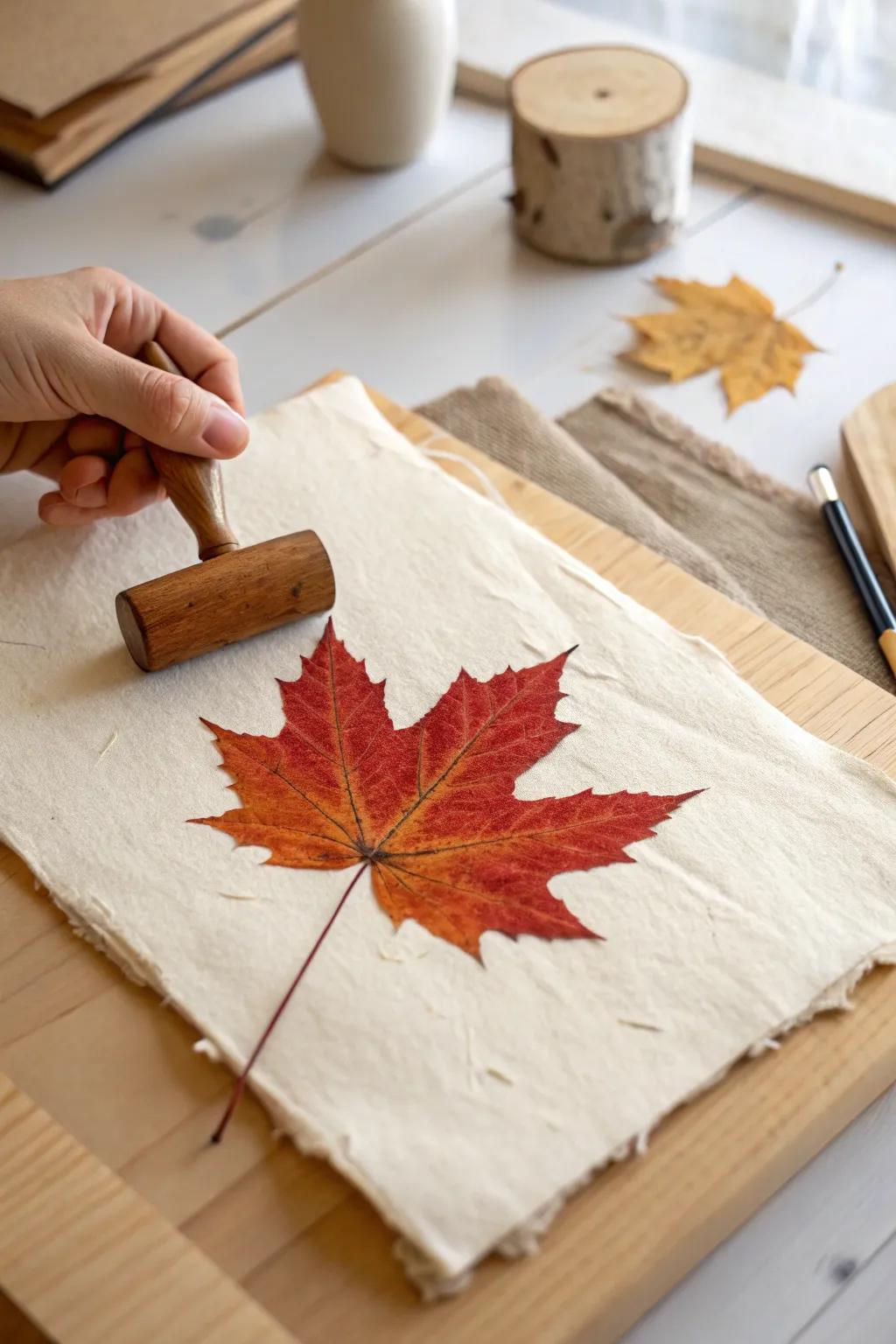 Capture autumn's beauty with leaf hammer prints – where nature meets art!